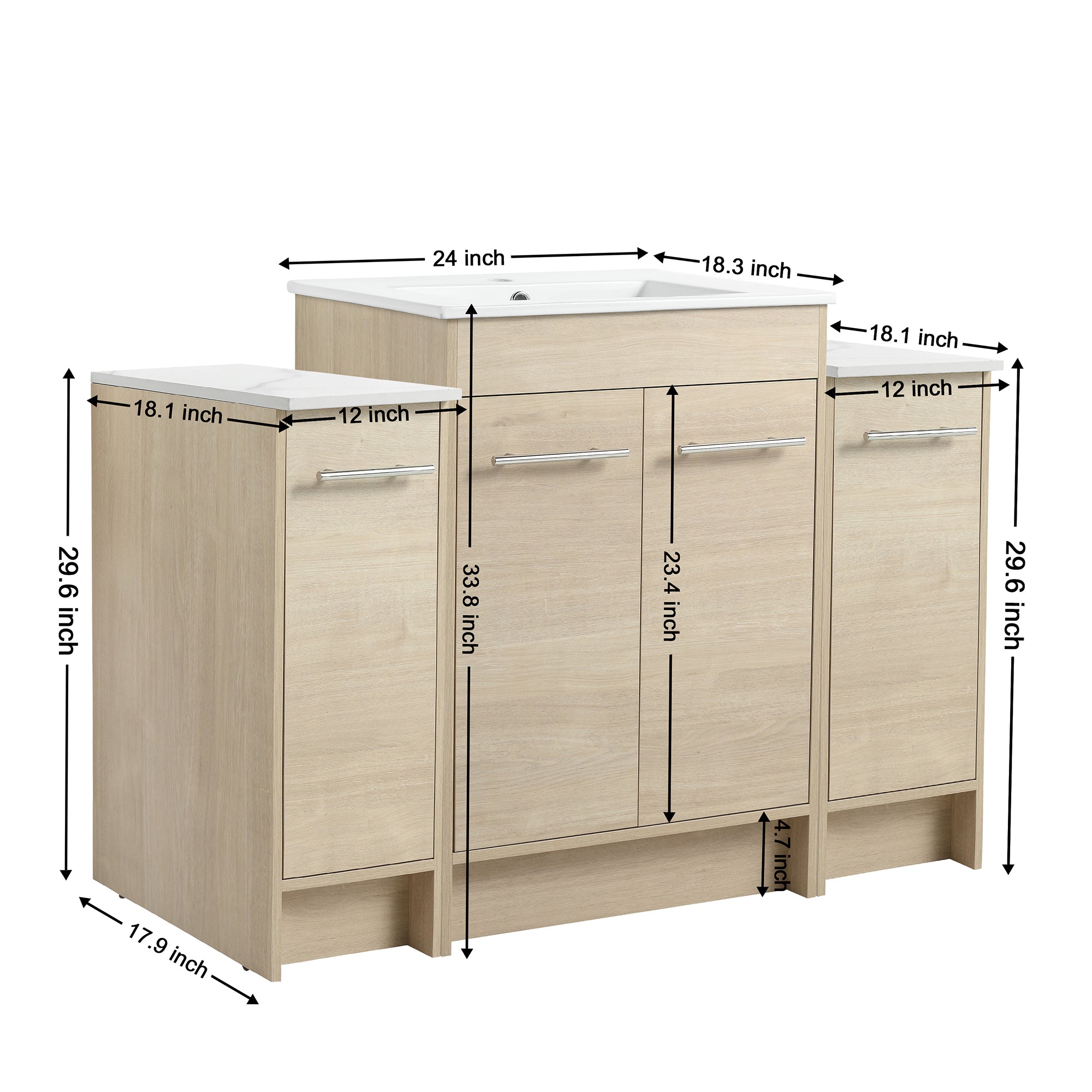 48 inch Plywood Freestanding Bathroom Vanity Set with Adjustable Shelf and Integrated Ceramic Sink