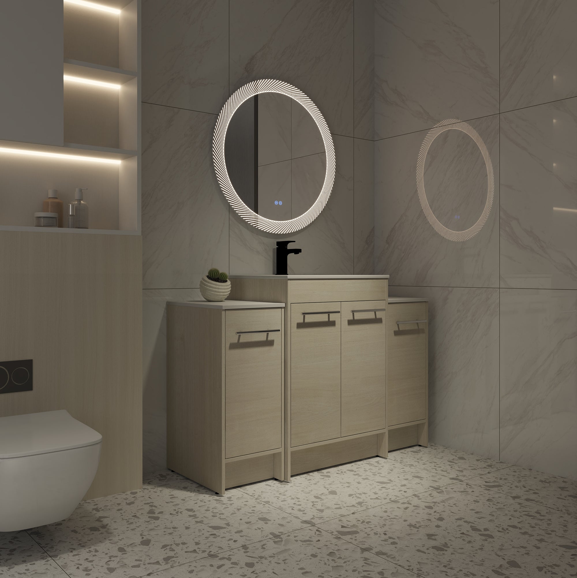 48 inch Plywood Freestanding Bathroom Vanity Set with Adjustable Shelf and Integrated Ceramic Sink