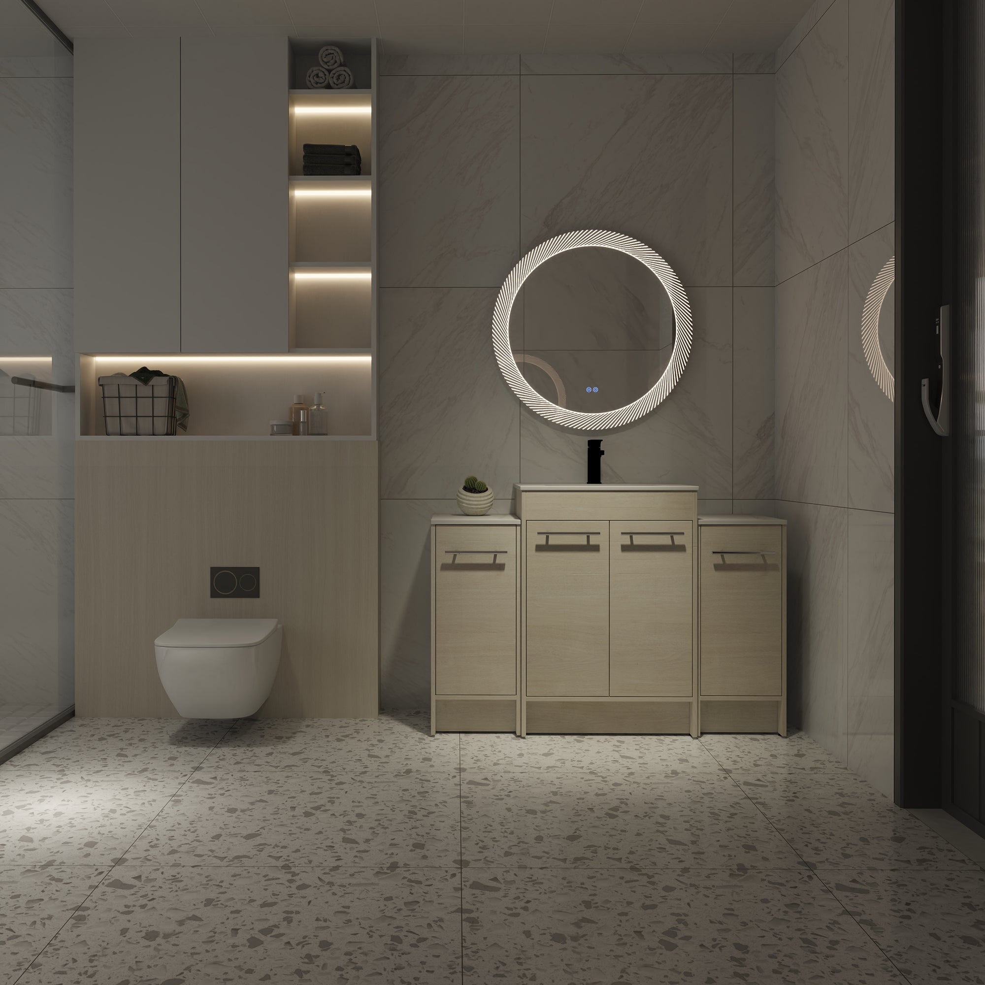 48 inch Plywood Freestanding Bathroom Vanity Set with Adjustable Shelf and Integrated Ceramic Sink