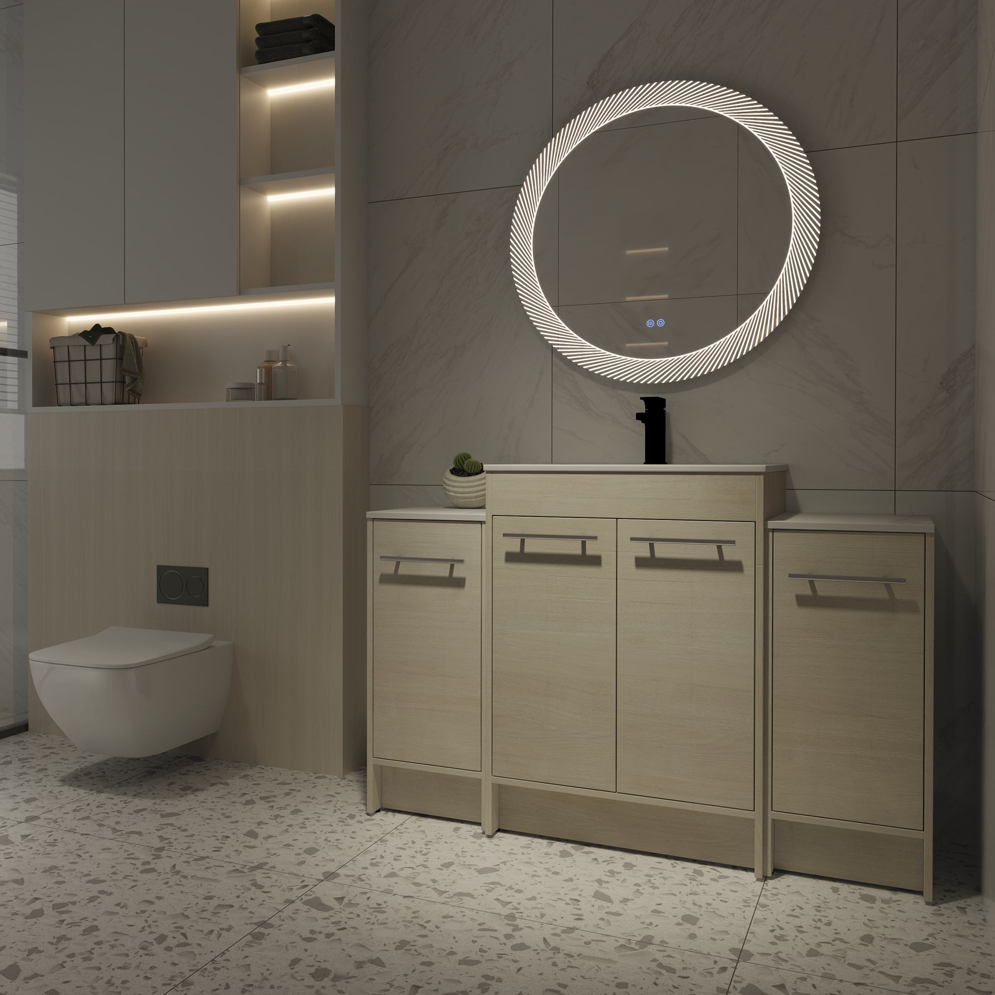 48 inch Plywood Freestanding Bathroom Vanity Set with Adjustable Shelf and Integrated Ceramic Sink