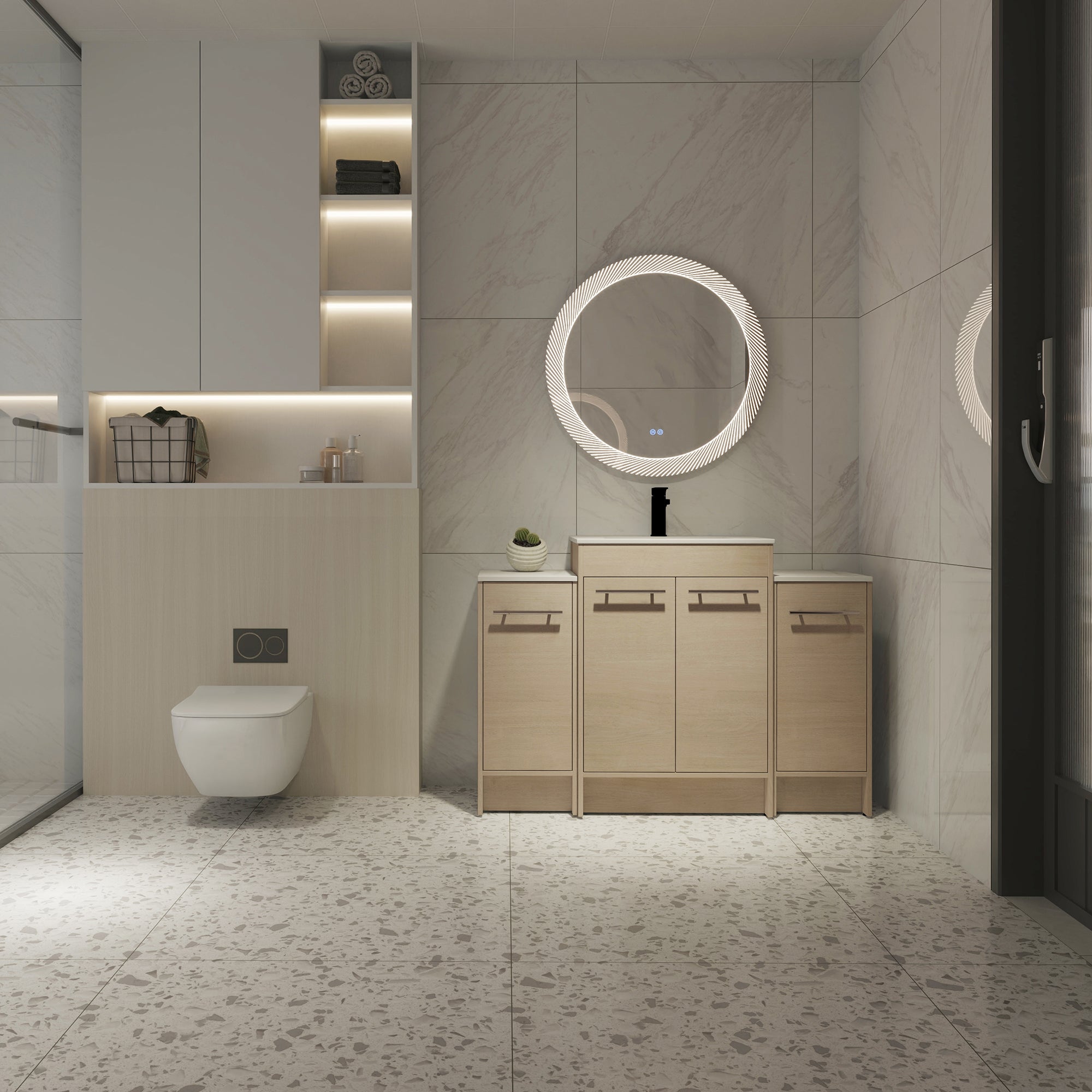 48 inch Plywood Freestanding Bathroom Vanity Set with Adjustable Shelf and Integrated Ceramic Sink