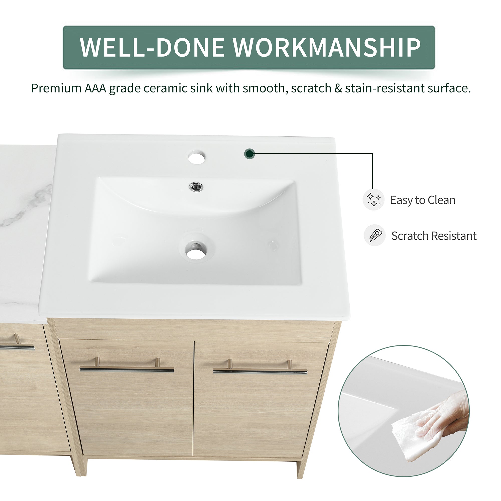 48 inch Plywood Freestanding Bathroom Vanity Set with Adjustable Shelf and Integrated Ceramic Sink