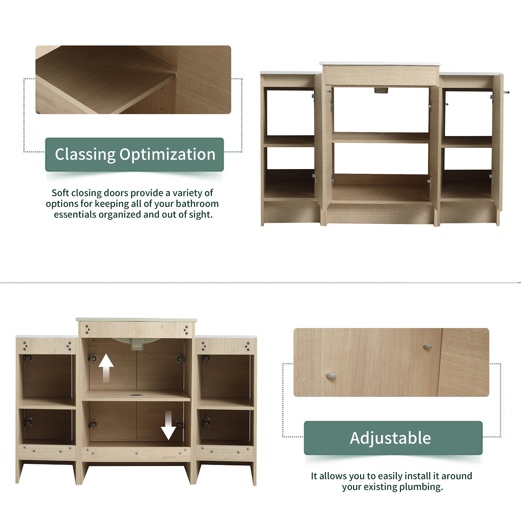 48 inch Plywood Freestanding Bathroom Vanity Set with Adjustable Shelf and Integrated Ceramic Sink