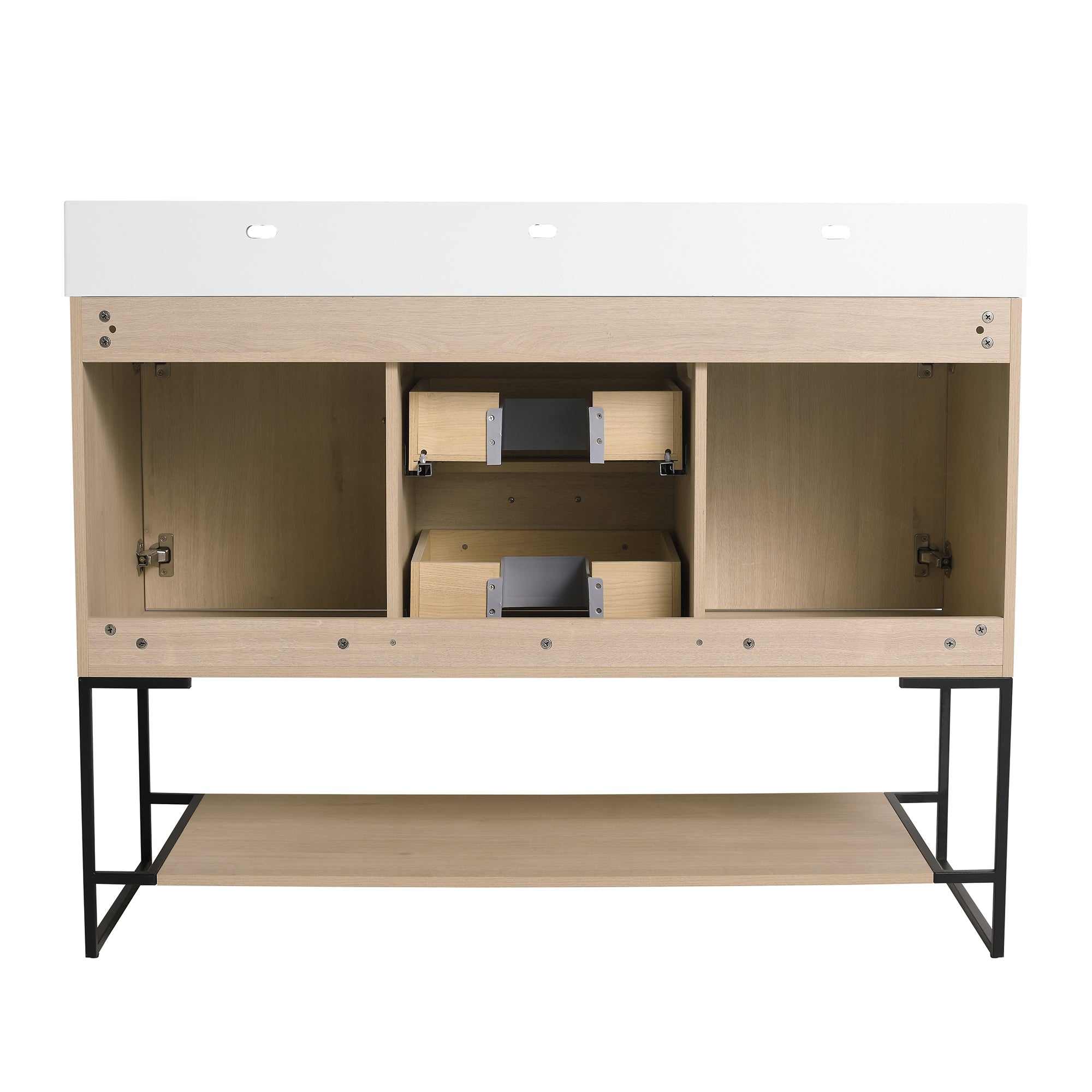 24 Inch Plywood Freestanding Bathroom Vanity With White Resin Sink and Doors and shelf