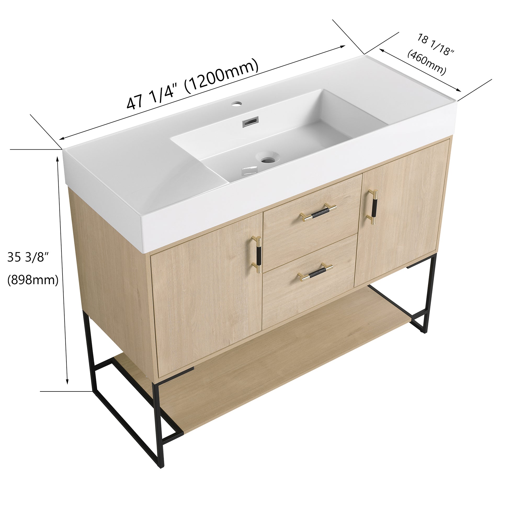 24 Inch Plywood Freestanding Bathroom Vanity With White Resin Sink and Doors and shelf