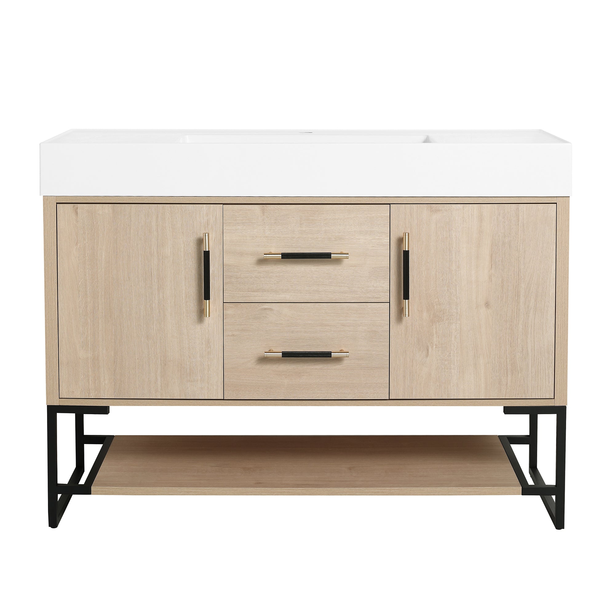 24 Inch Plywood Freestanding Bathroom Vanity With White Resin Sink and Doors and shelf