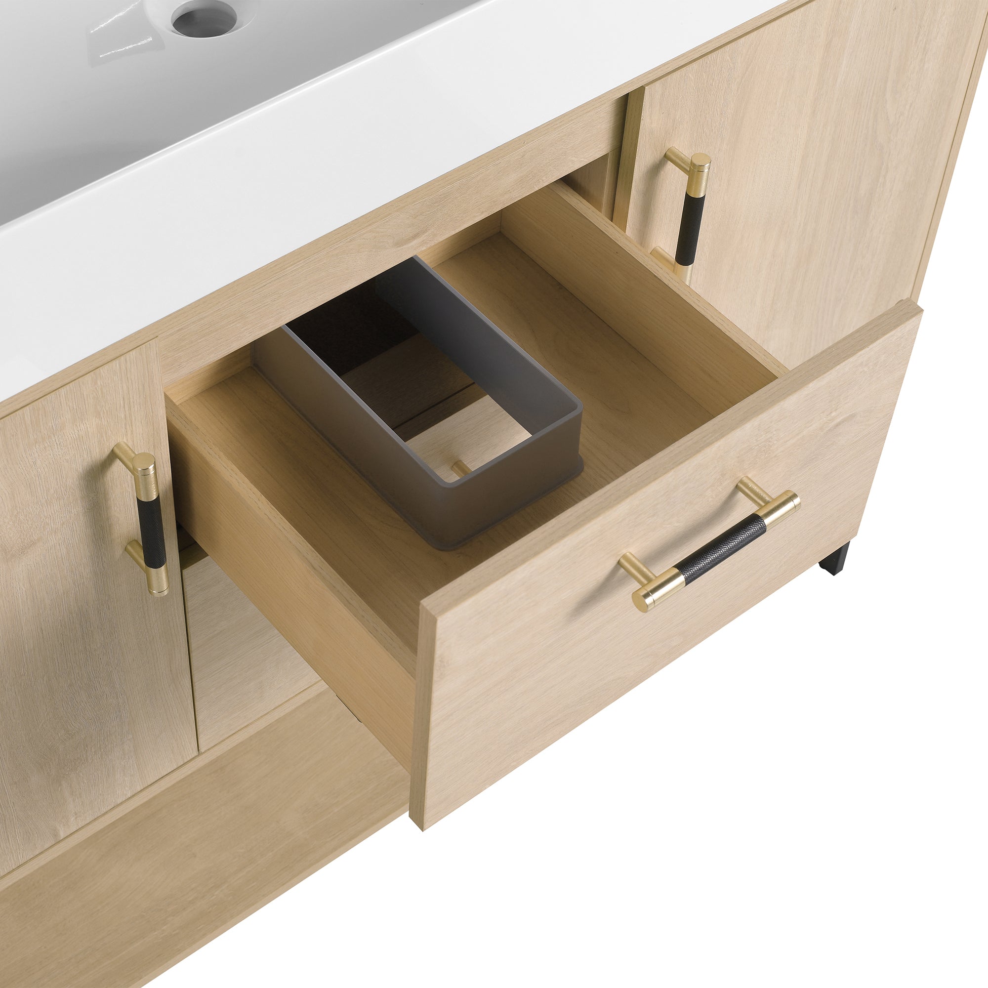 24 Inch Plywood Freestanding Bathroom Vanity With White Resin Sink and Doors and shelf