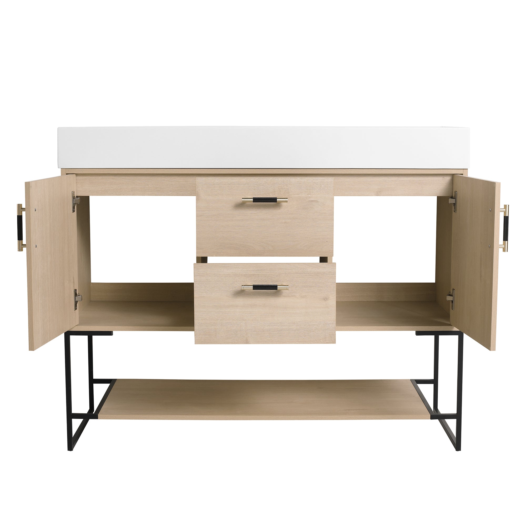 24 Inch Plywood Freestanding Bathroom Vanity With White Resin Sink and Doors and shelf
