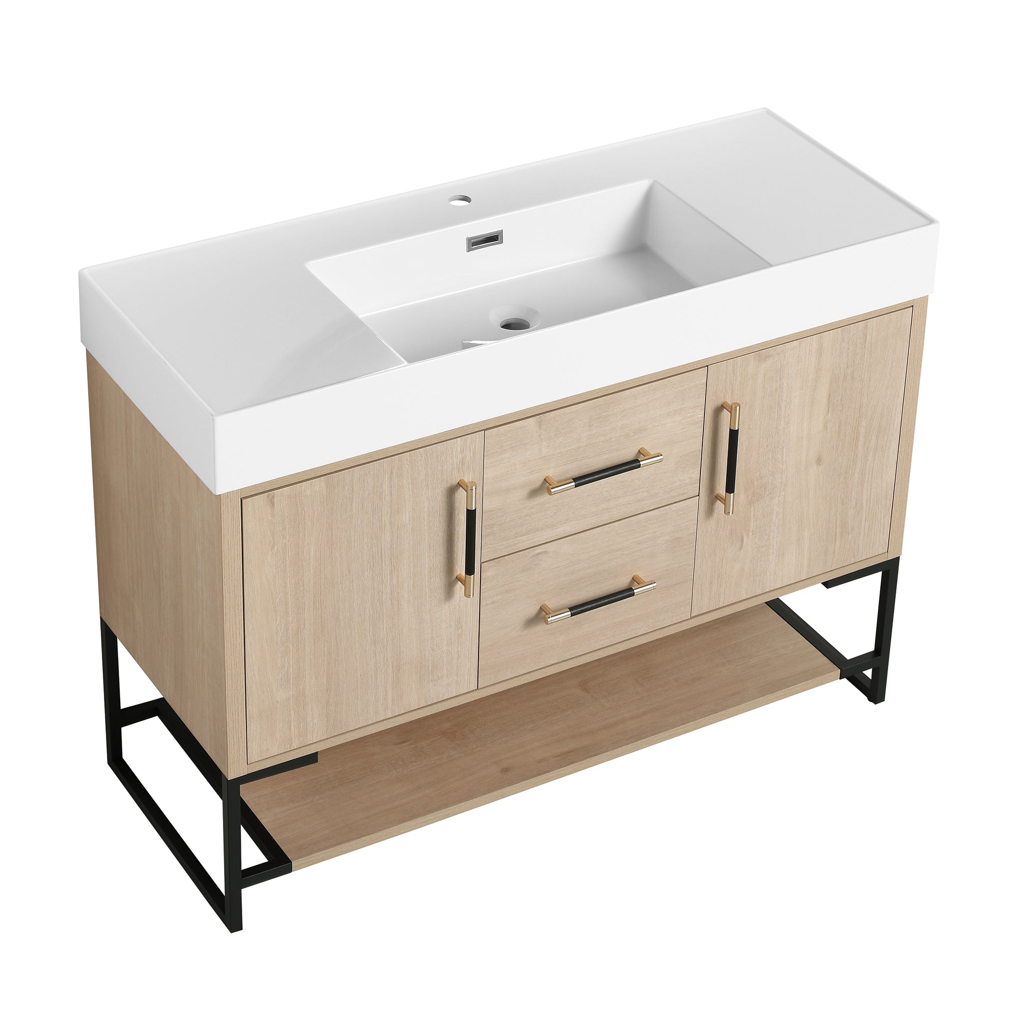24 Inch Plywood Freestanding Bathroom Vanity With White Resin Sink and Doors and shelf