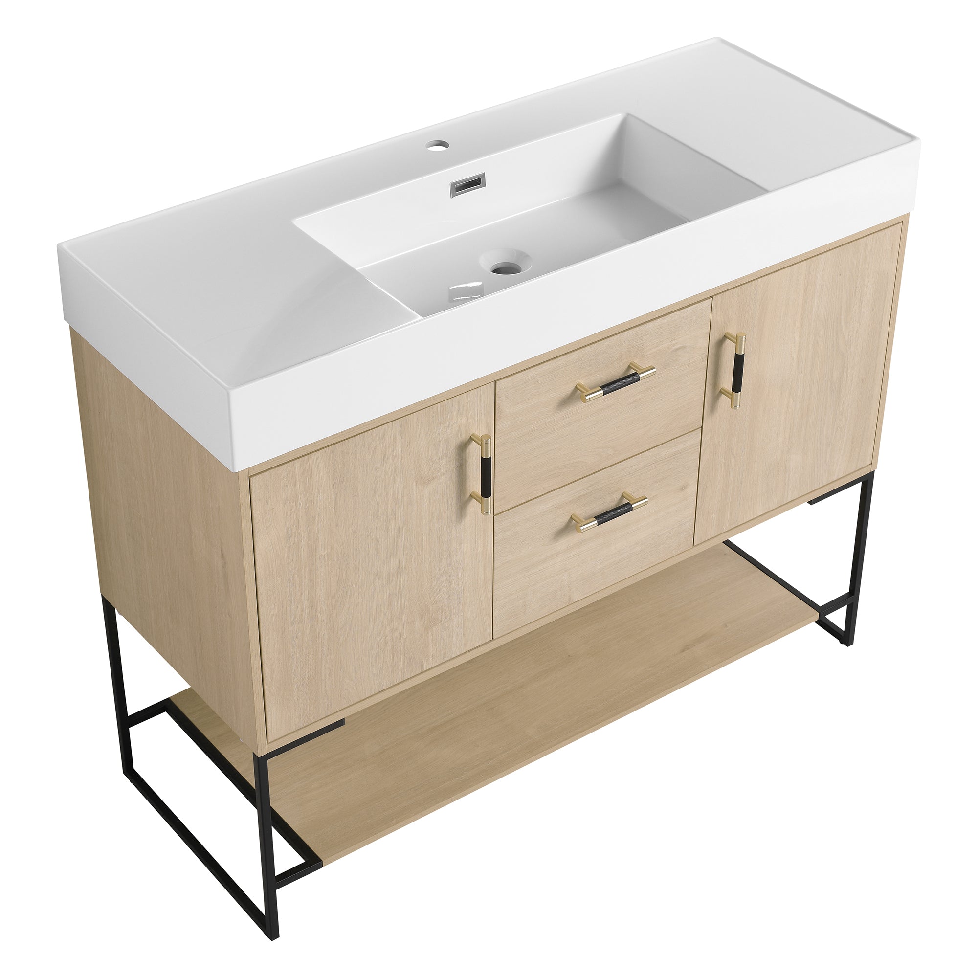 24 Inch Plywood Freestanding Bathroom Vanity With White Resin Sink and Doors and shelf