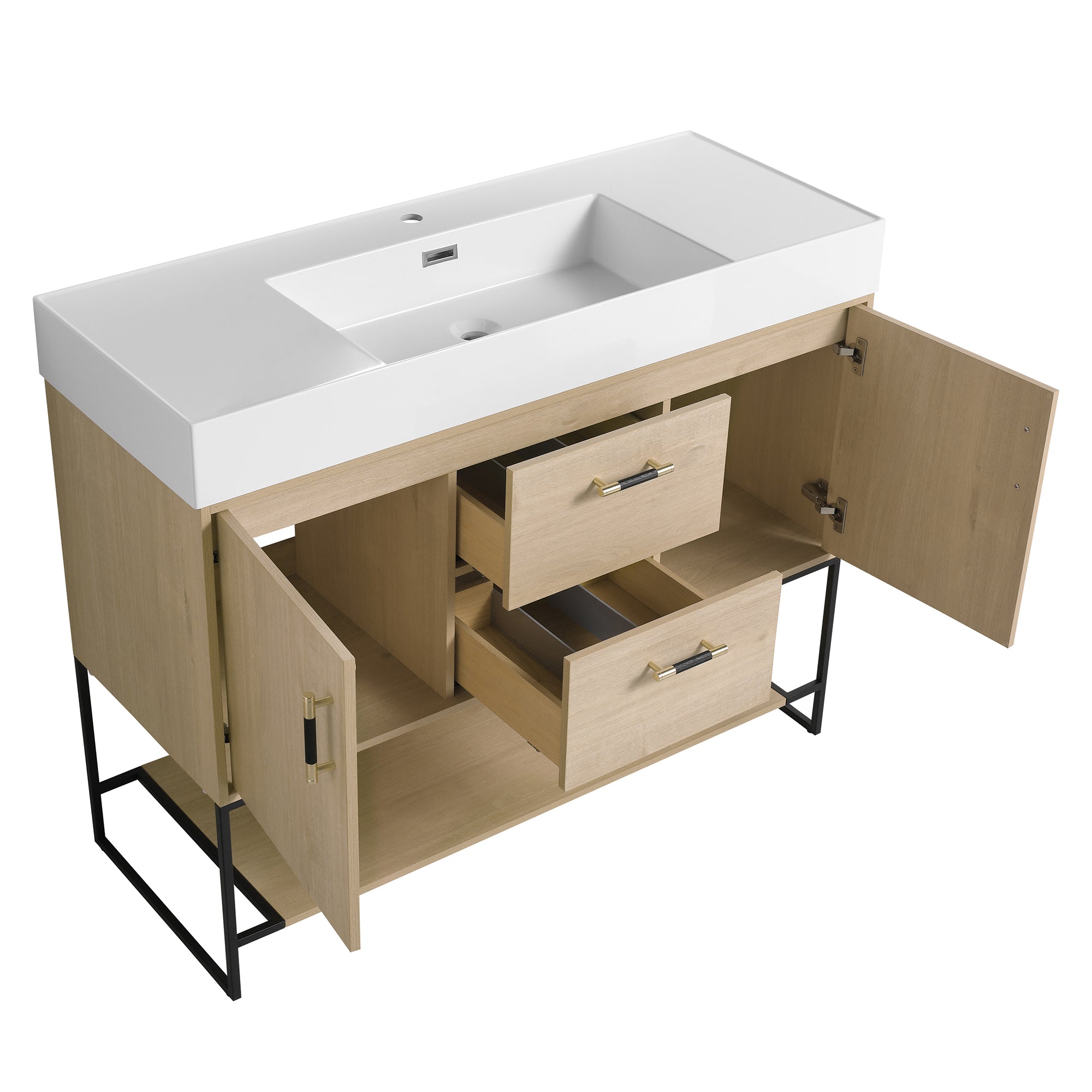24 Inch Plywood Freestanding Bathroom Vanity With White Resin Sink and Doors and shelf