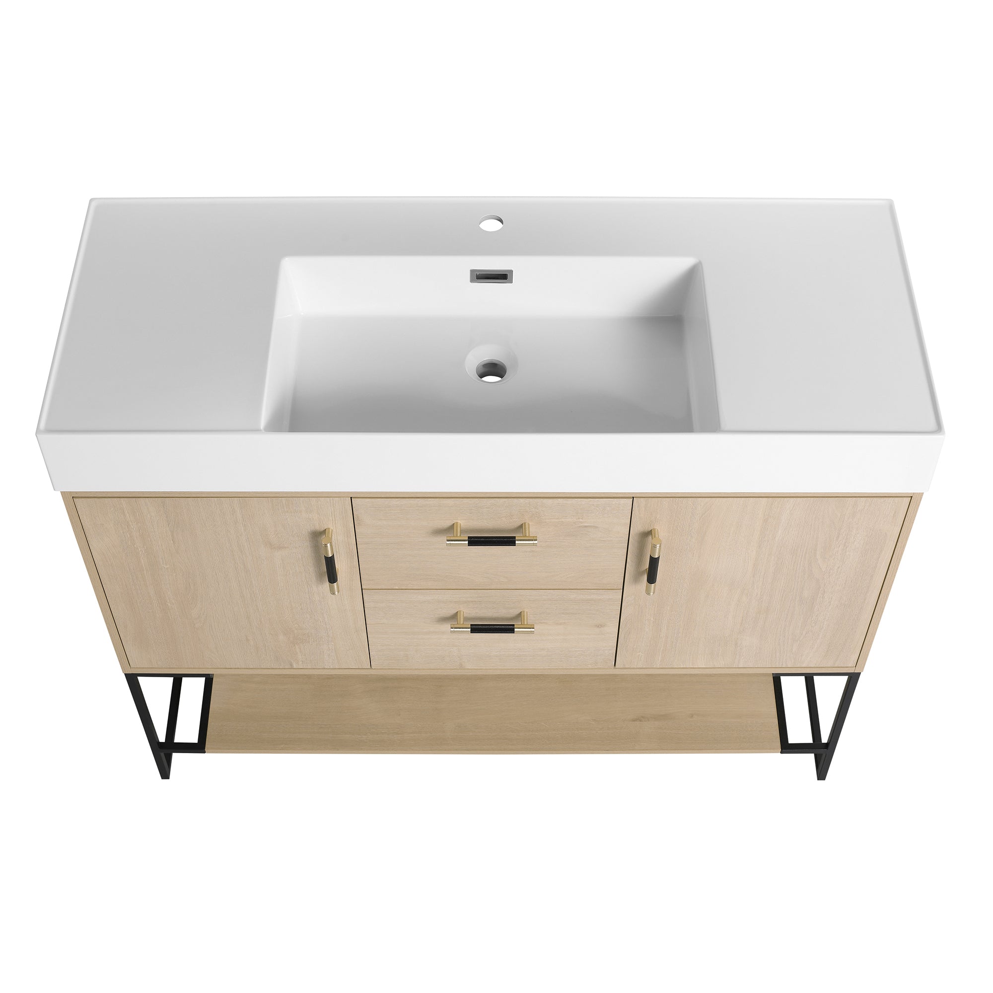 24 Inch Plywood Freestanding Bathroom Vanity With White Resin Sink and Doors and shelf