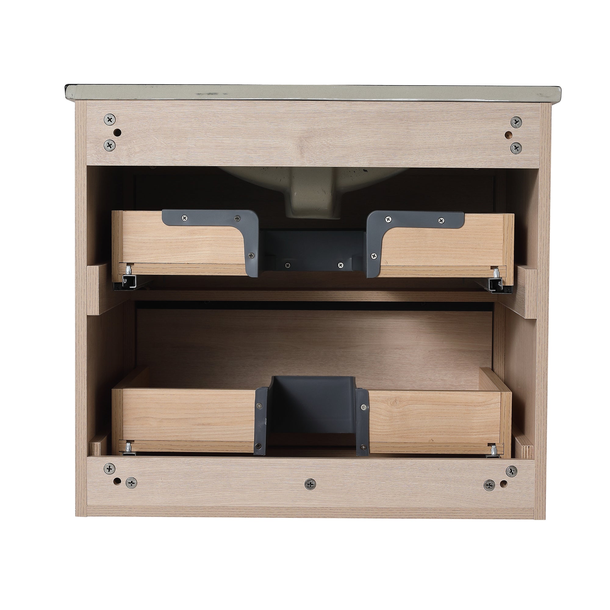 24 Inch Plywood Freestanding Bathroom Vanity With White Resin Sink and Doors and shelf