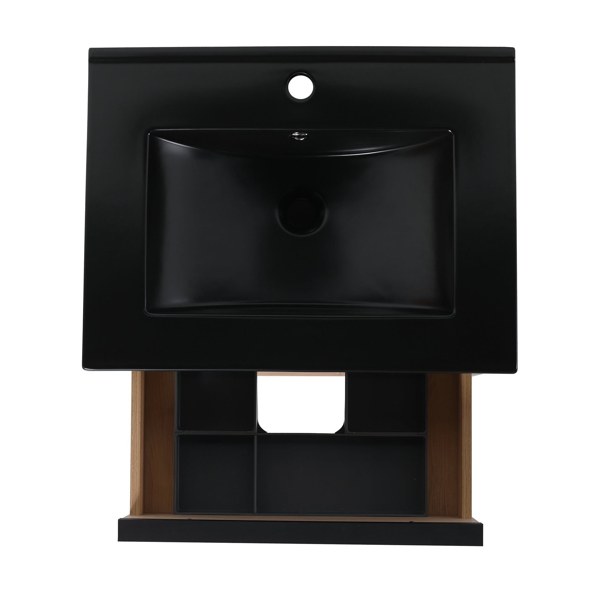 24 Inch Plywood Freestanding Bathroom Vanity With White Resin Sink and Doors and shelf