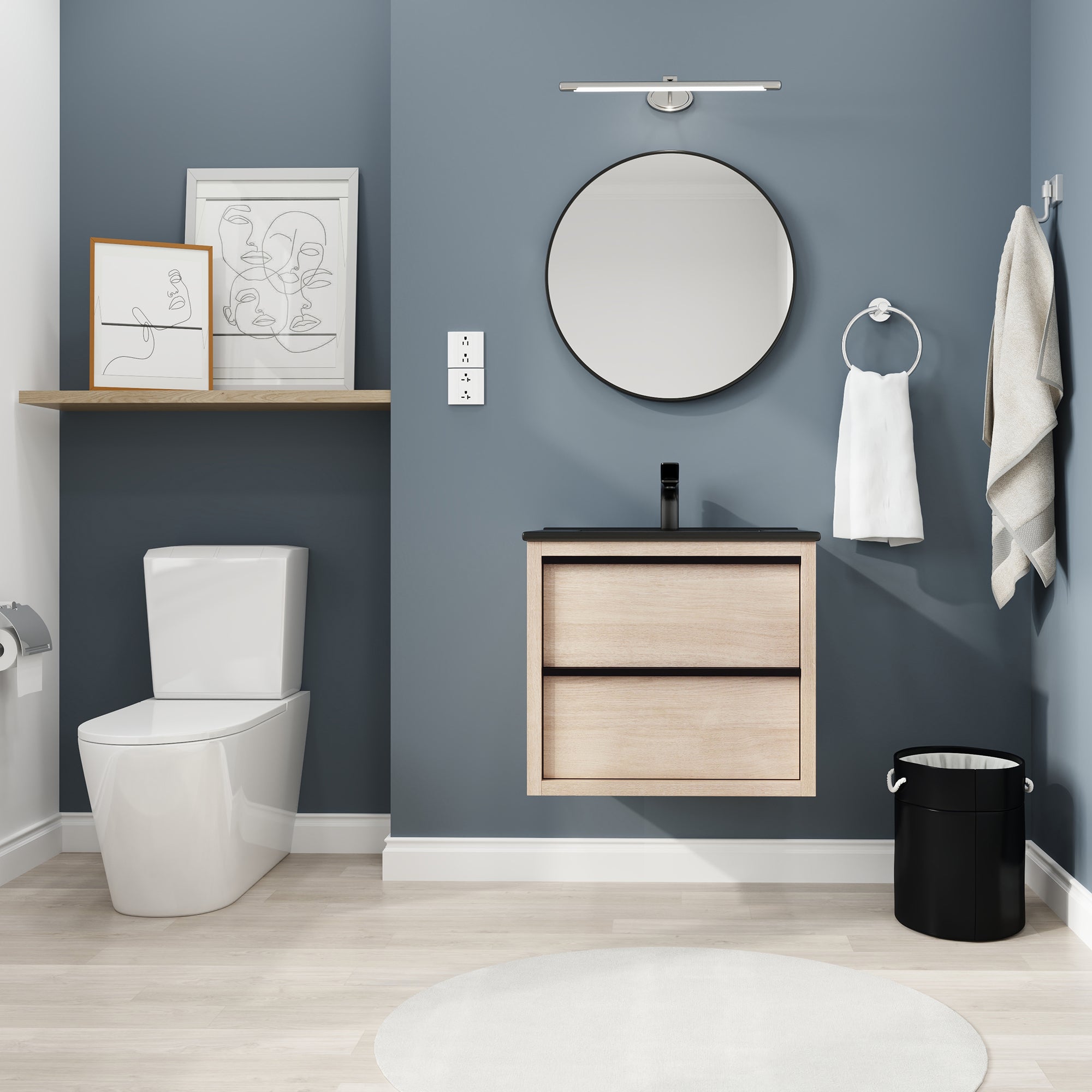 24 Inch Plywood Freestanding Bathroom Vanity With White Resin Sink and Doors and shelf