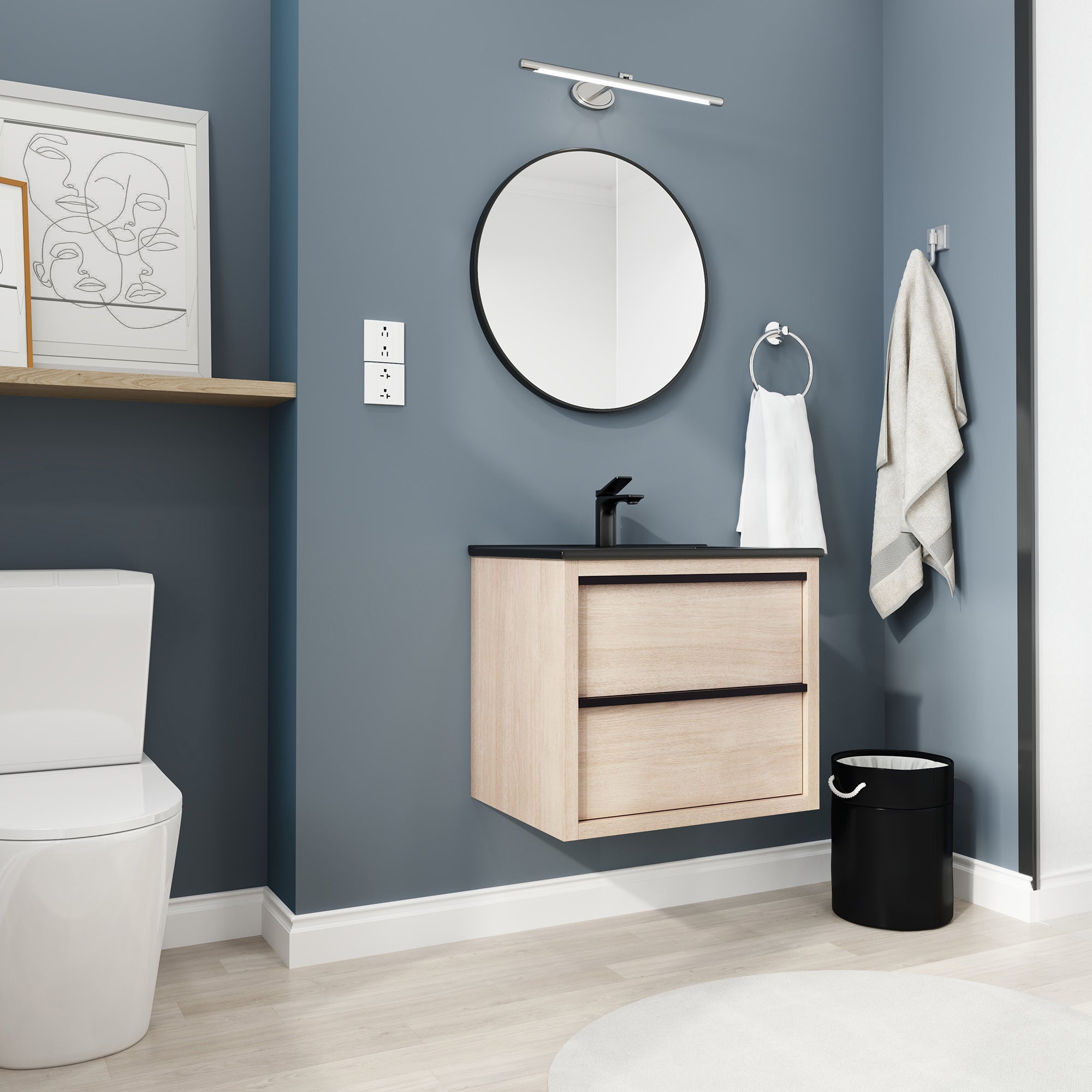 24 Inch Plywood Freestanding Bathroom Vanity With White Resin Sink and Doors and shelf