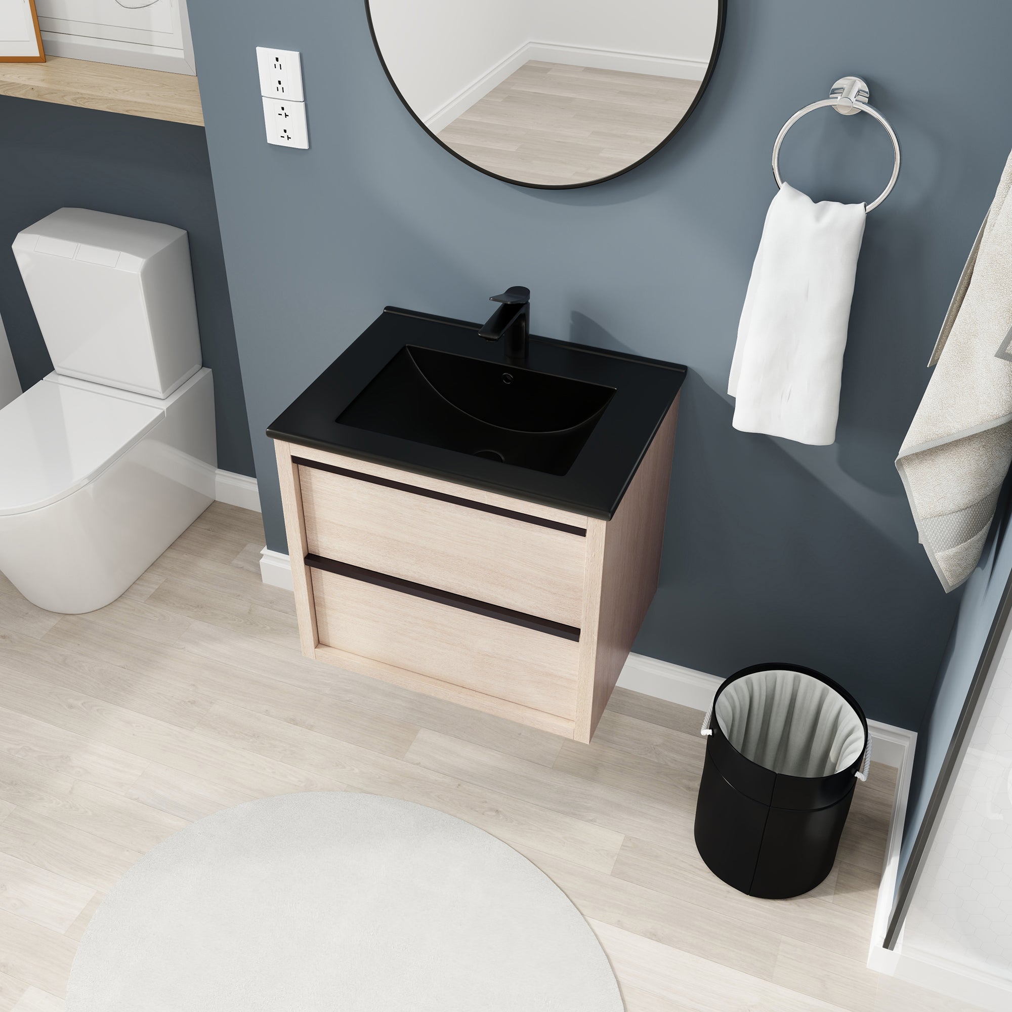 24 Inch Plywood Freestanding Bathroom Vanity With White Resin Sink and Doors and shelf