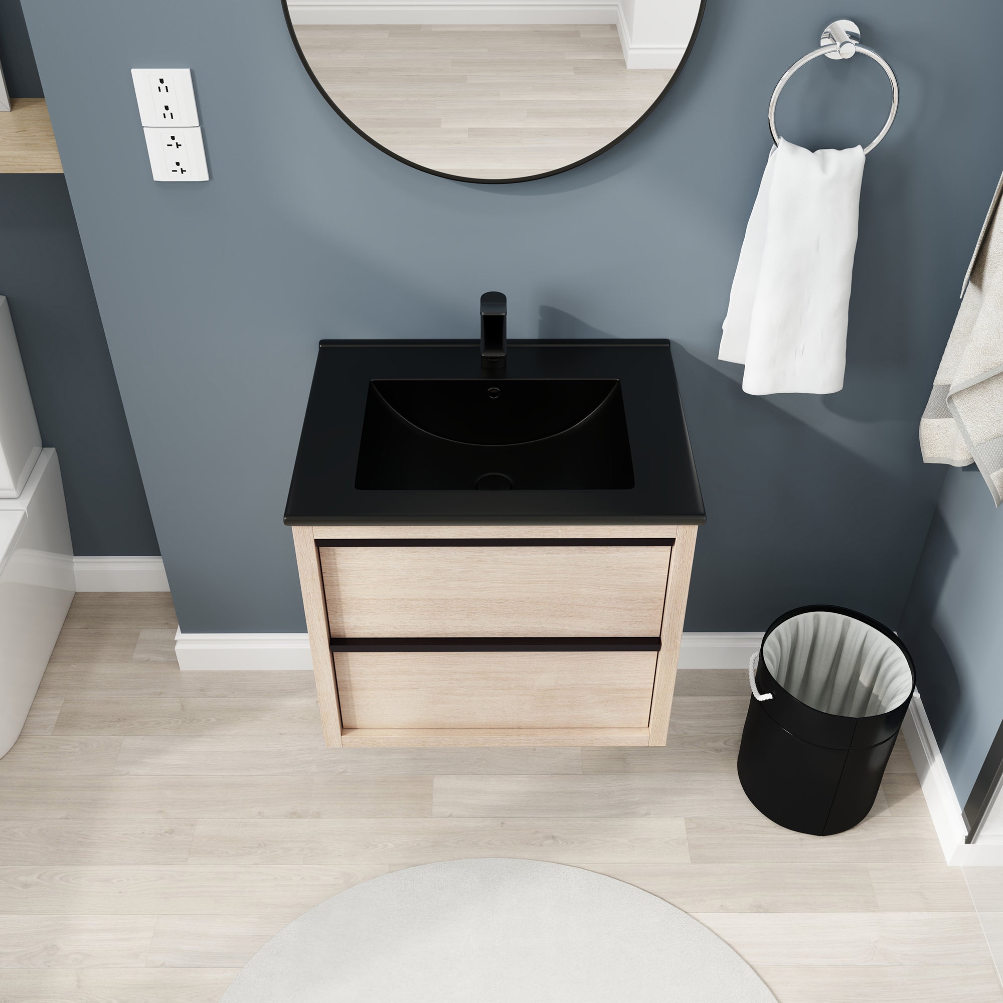 24 Inch Plywood Freestanding Bathroom Vanity With White Resin Sink and Doors and shelf