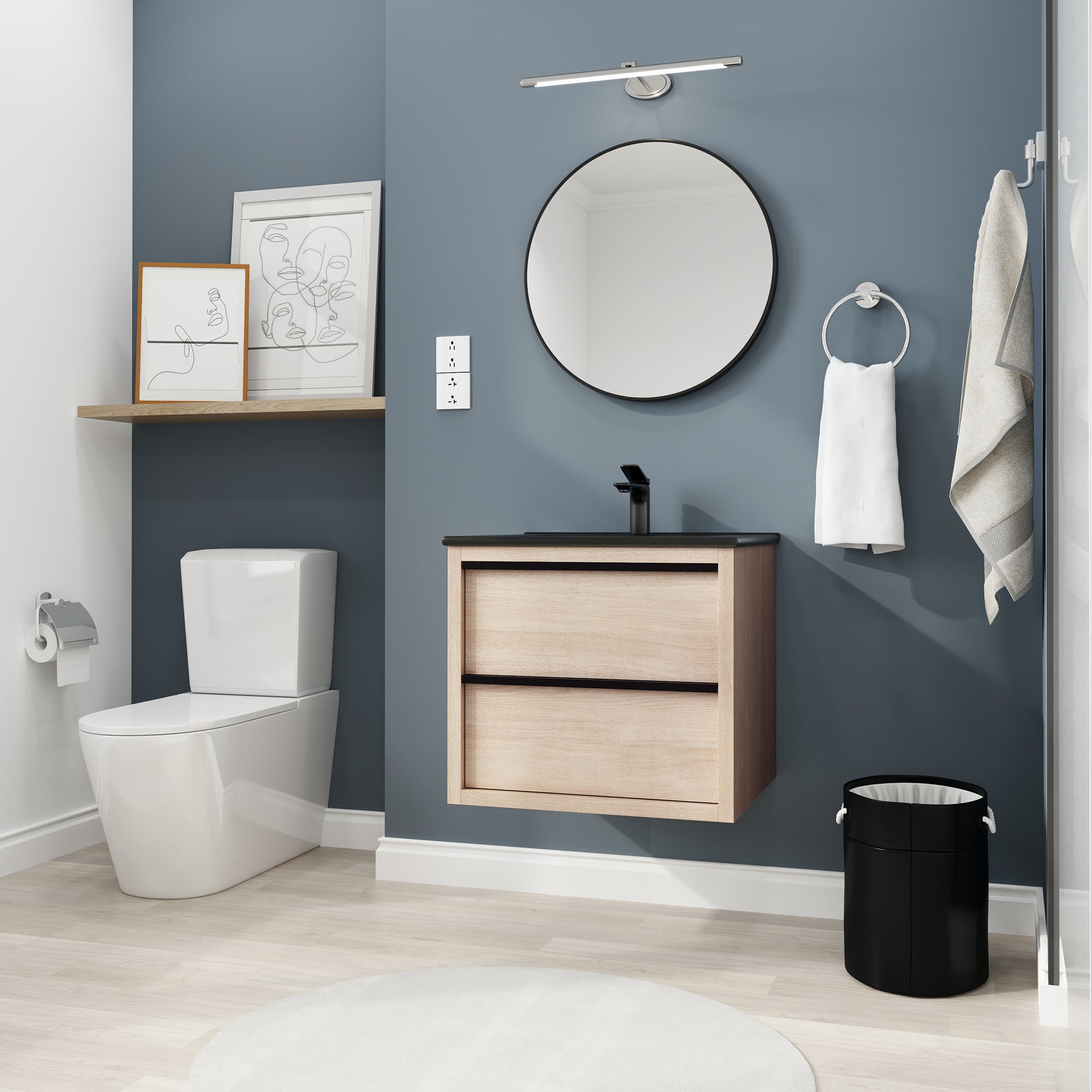 24 Inch Plywood Freestanding Bathroom Vanity With White Resin Sink and Doors and shelf