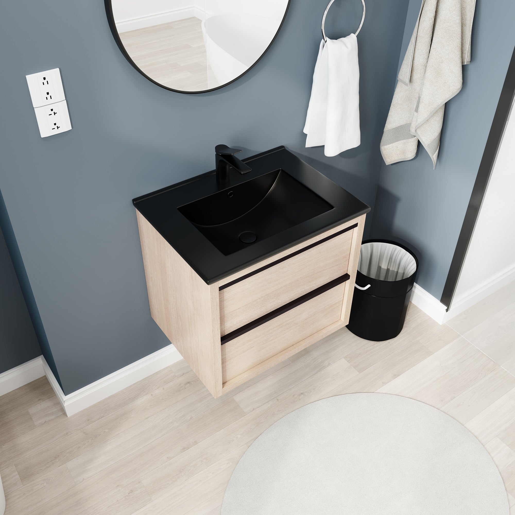 24 Inch Plywood Freestanding Bathroom Vanity With White Resin Sink and Doors and shelf