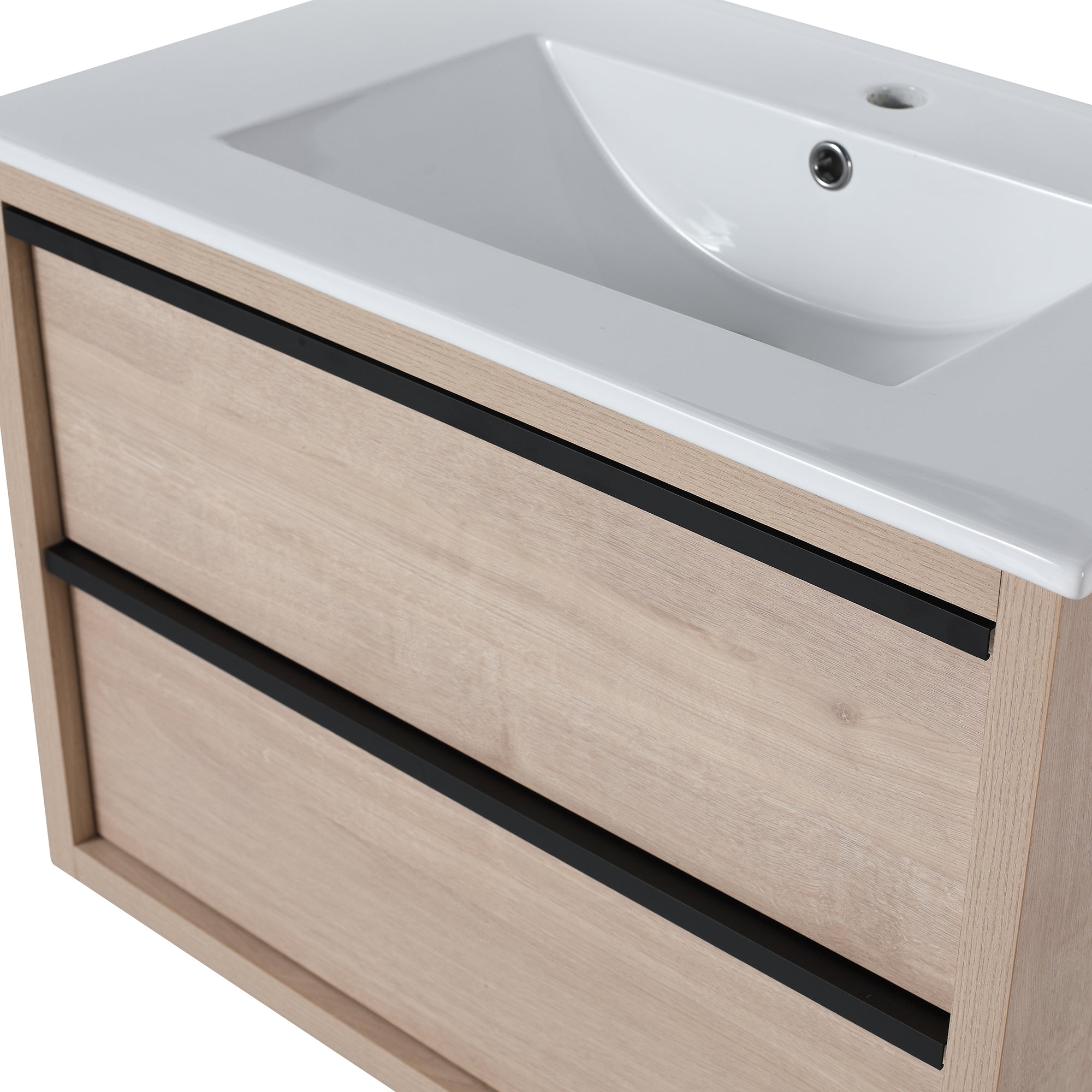 24 Inch Plywood Freestanding Bathroom Vanity With White Resin Sink and Doors and shelf