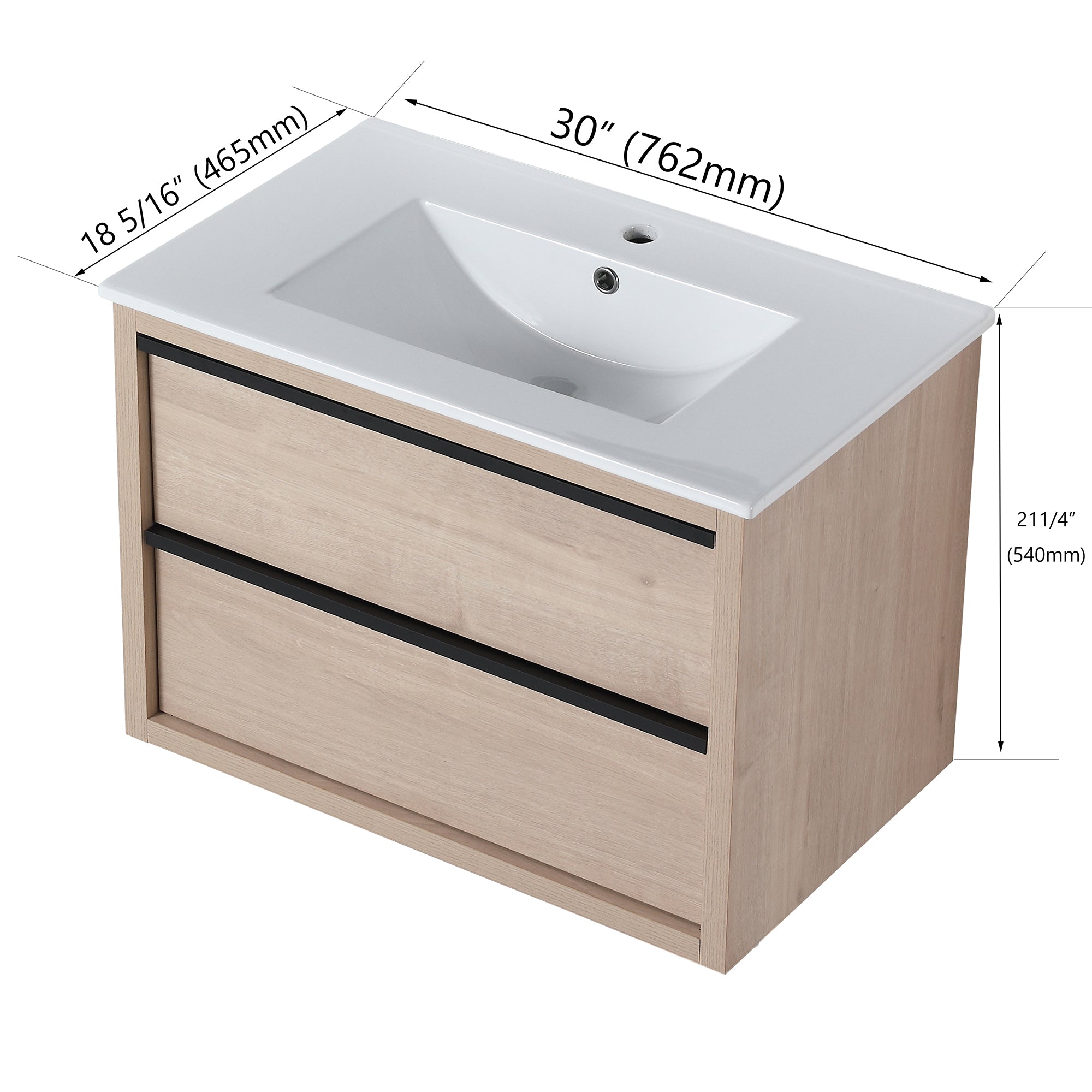 24 Inch Plywood Freestanding Bathroom Vanity With White Resin Sink and Doors and shelf
