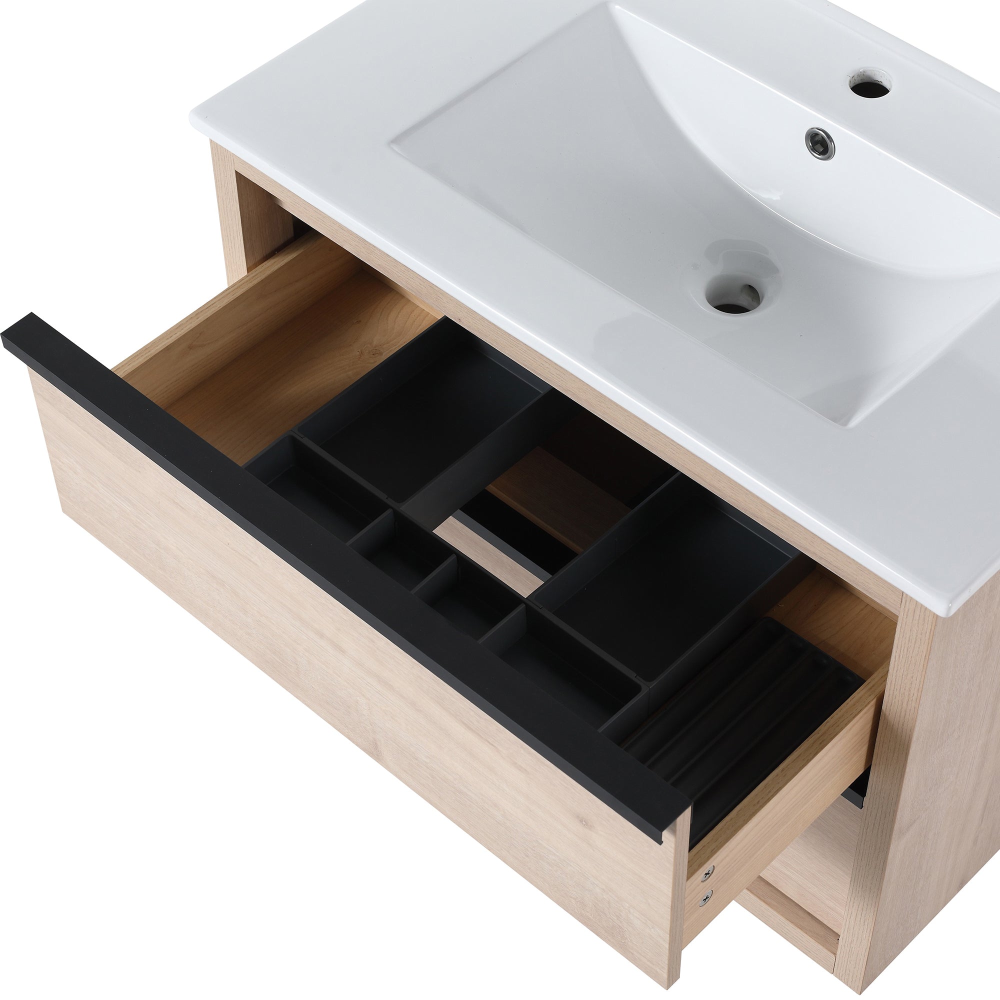 24 Inch Plywood Freestanding Bathroom Vanity With White Resin Sink and Doors and shelf