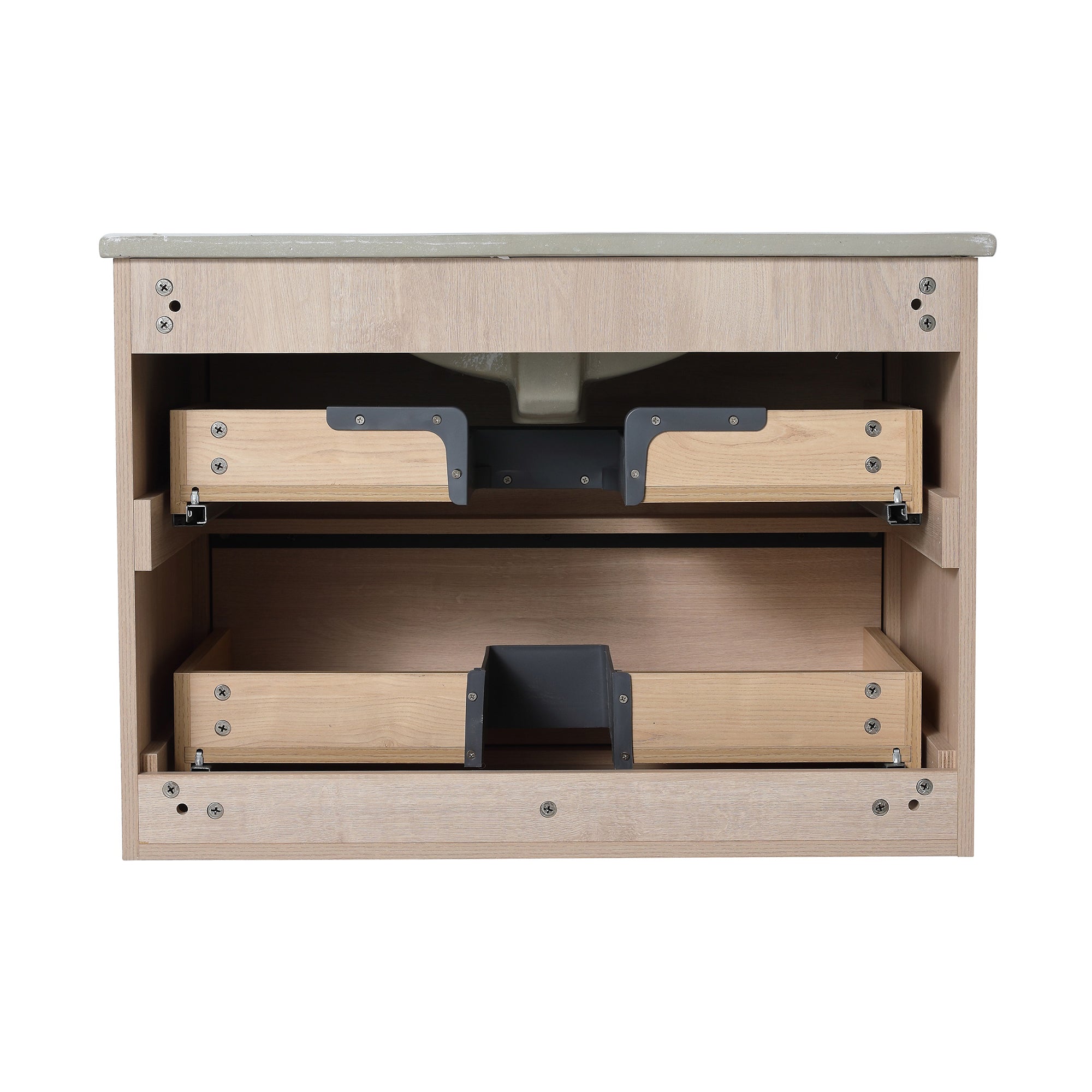 24 Inch Plywood Freestanding Bathroom Vanity With White Resin Sink and Doors and shelf