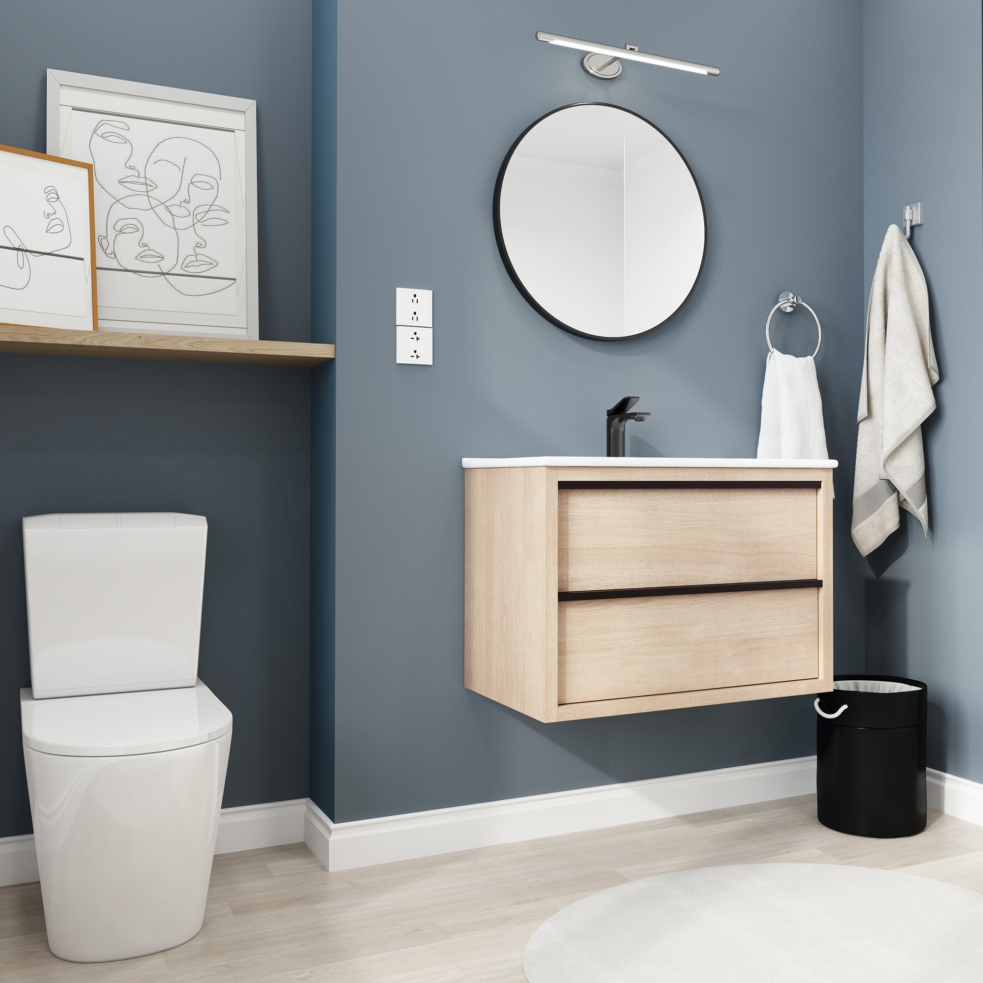 24 Inch Plywood Freestanding Bathroom Vanity With White Resin Sink and Doors and shelf