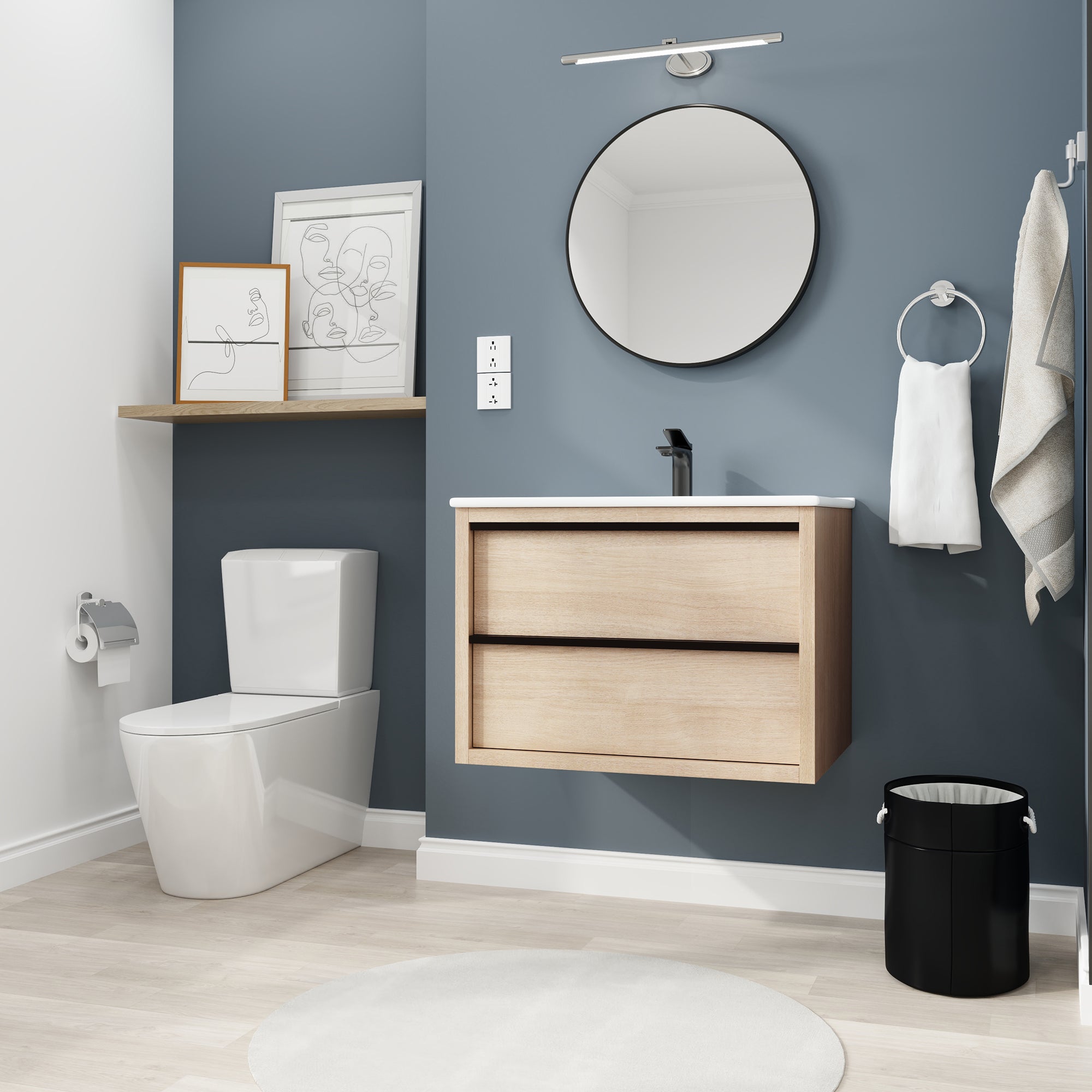 24 Inch Plywood Freestanding Bathroom Vanity With White Resin Sink and Doors and shelf