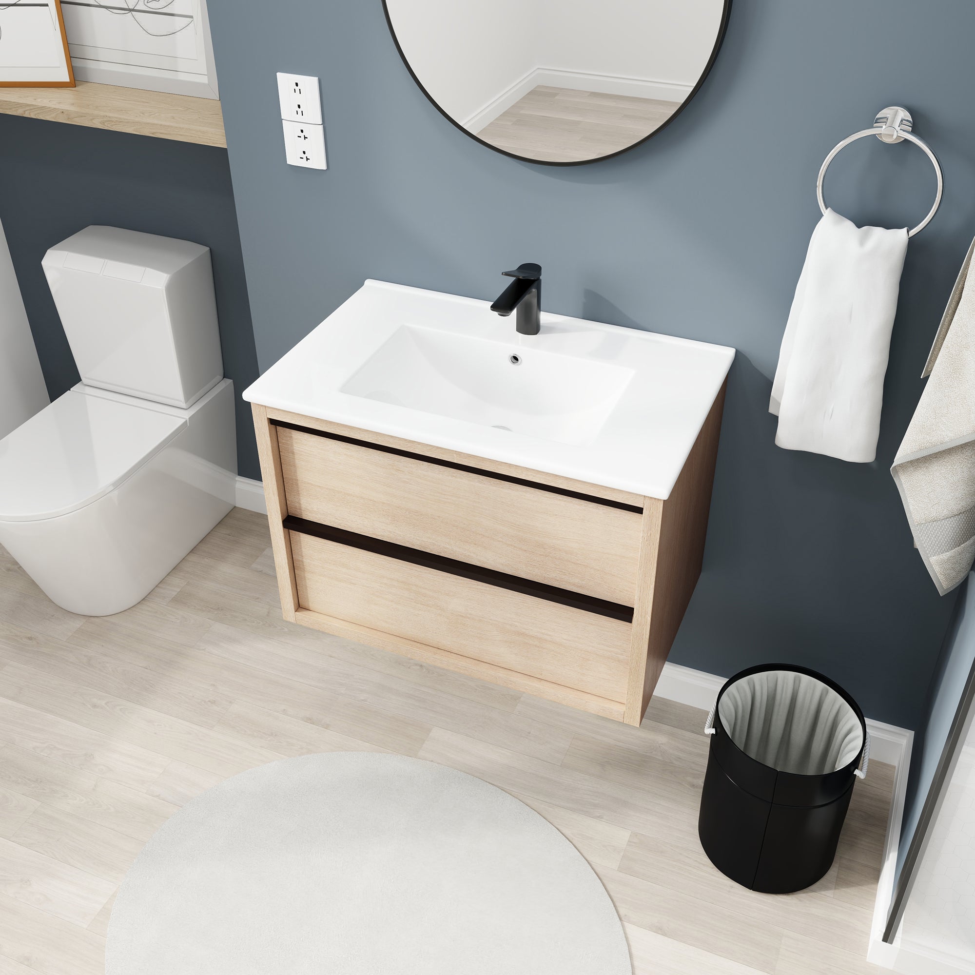 24 Inch Plywood Freestanding Bathroom Vanity With White Resin Sink and Doors and shelf