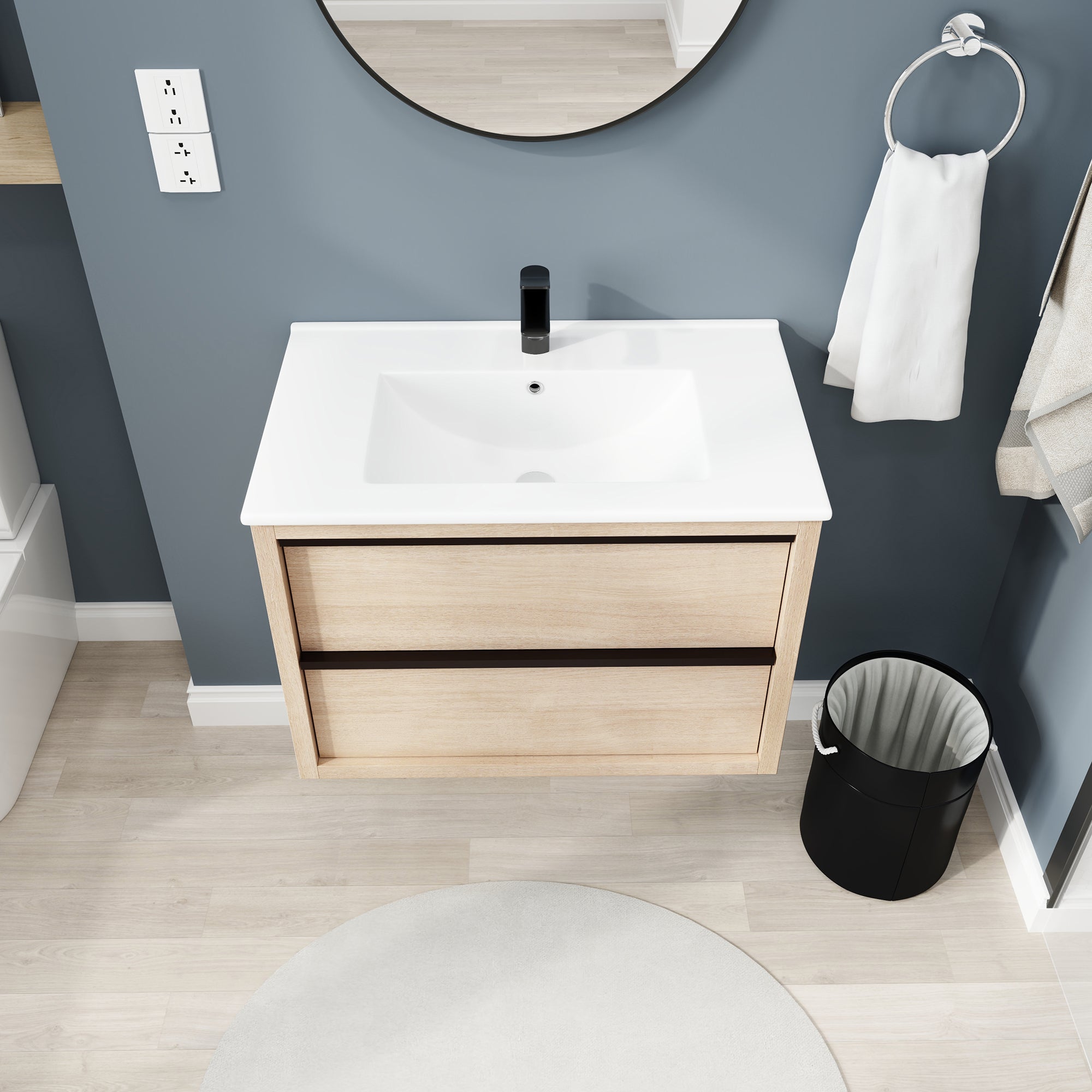 24 Inch Plywood Freestanding Bathroom Vanity With White Resin Sink and Doors and shelf