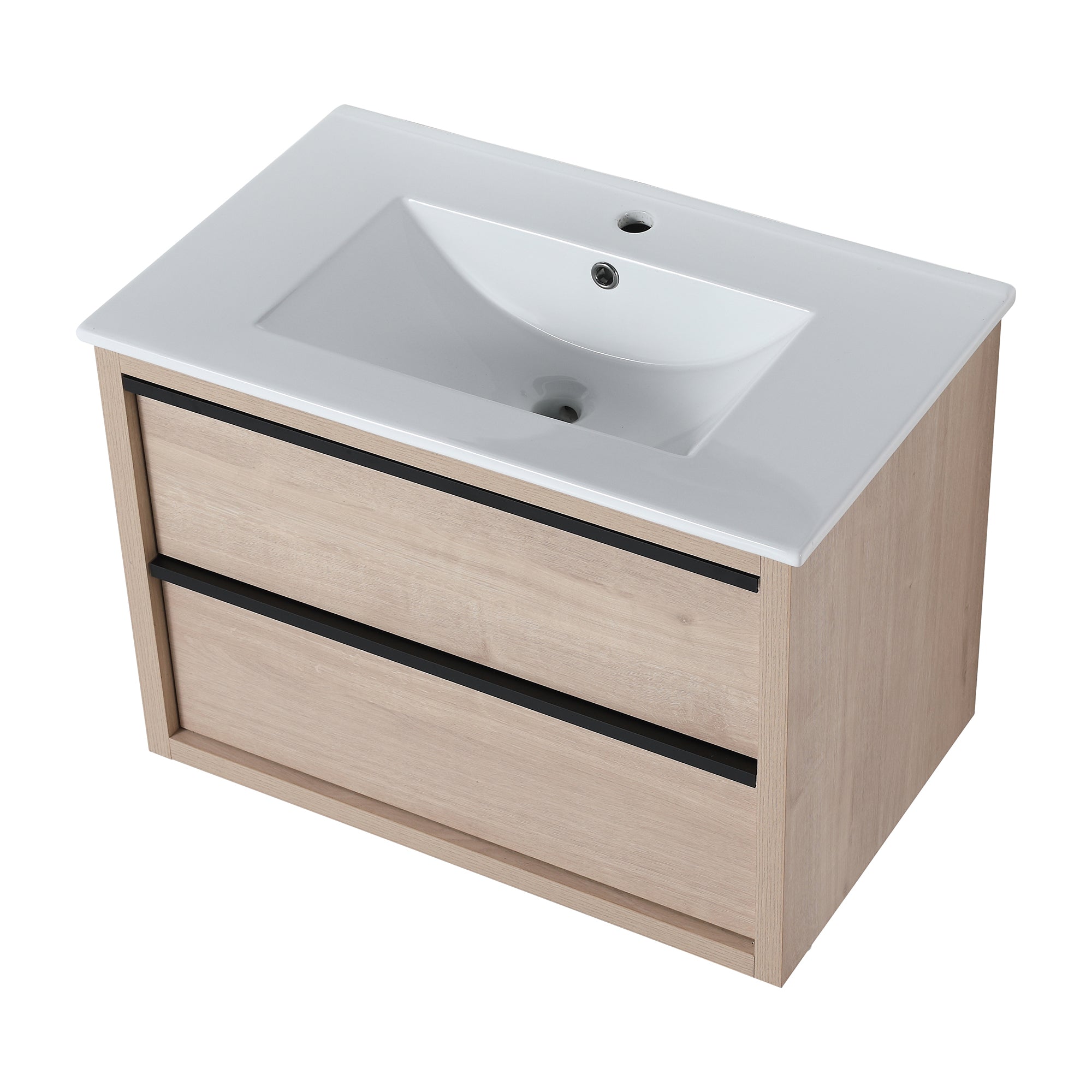 24 Inch Plywood Freestanding Bathroom Vanity With White Resin Sink and Doors and shelf