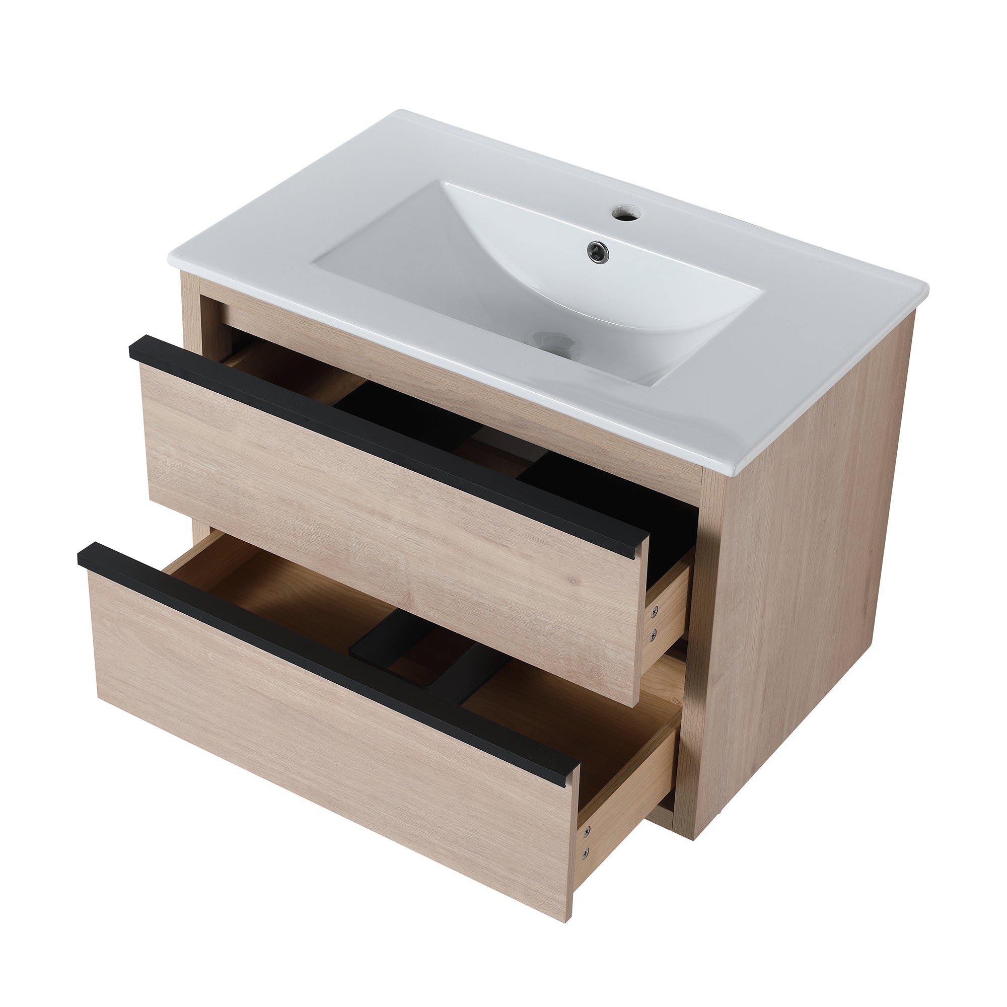 24 Inch Plywood Freestanding Bathroom Vanity With White Resin Sink and Doors and shelf