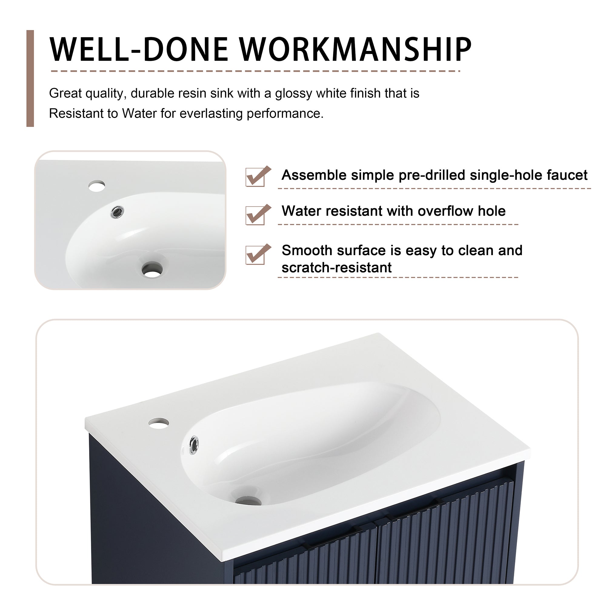 36 Inch Plywood Wall Mounted Bathroom Vanity Set with Integrated Gel Basin