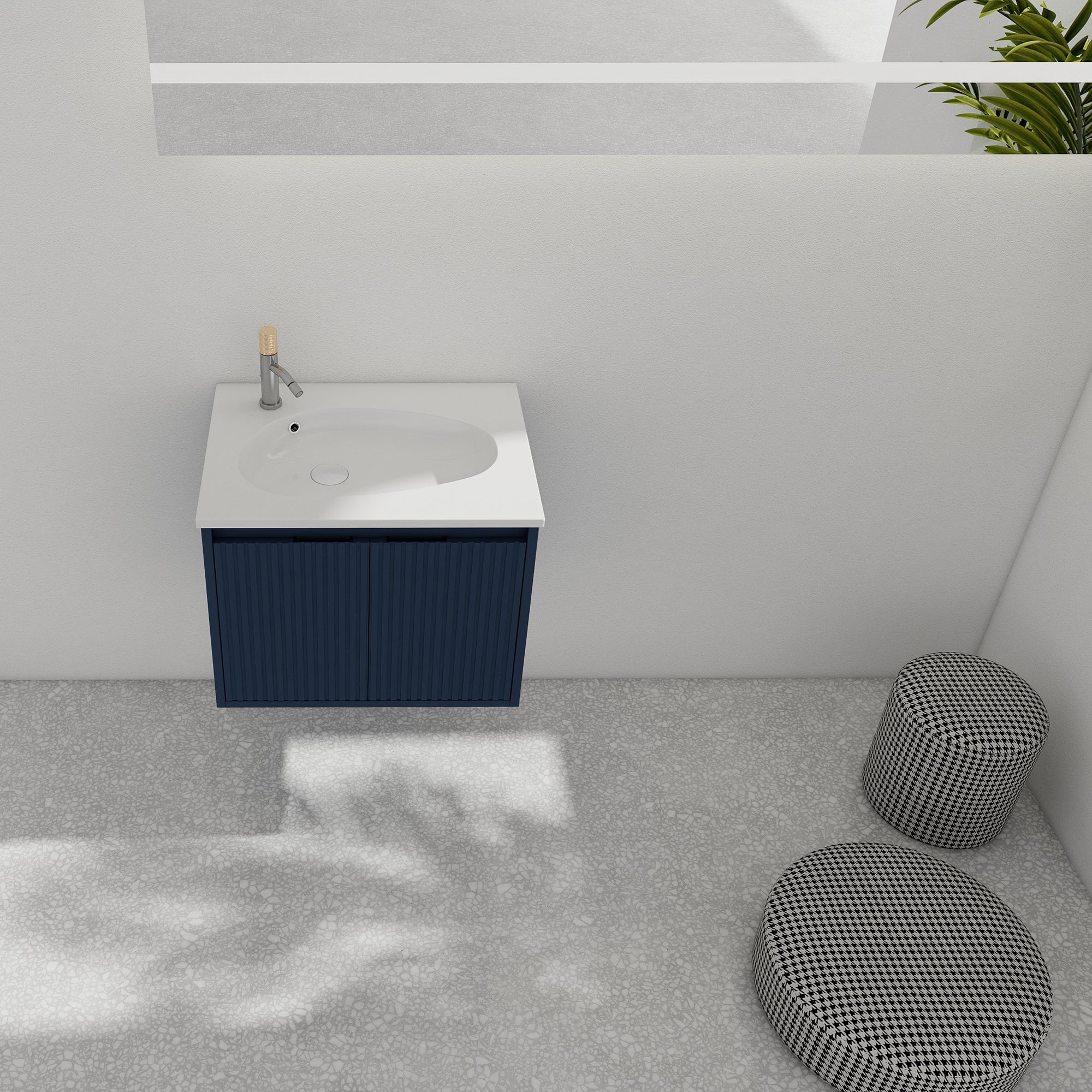 36 Inch Plywood Wall Mounted Bathroom Vanity Set with Integrated Gel Basin