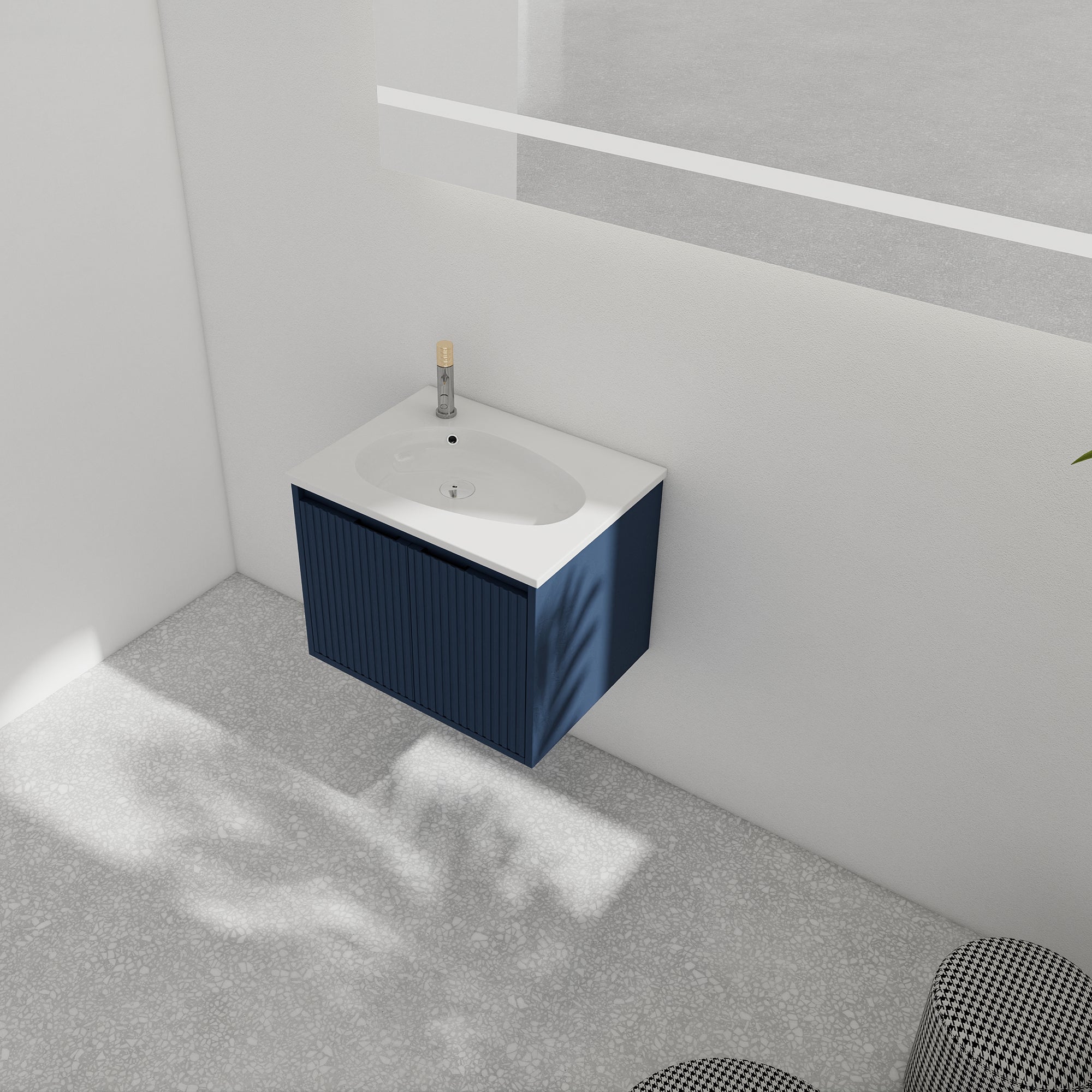 36 Inch Plywood Wall Mounted Bathroom Vanity Set with Integrated Gel Basin