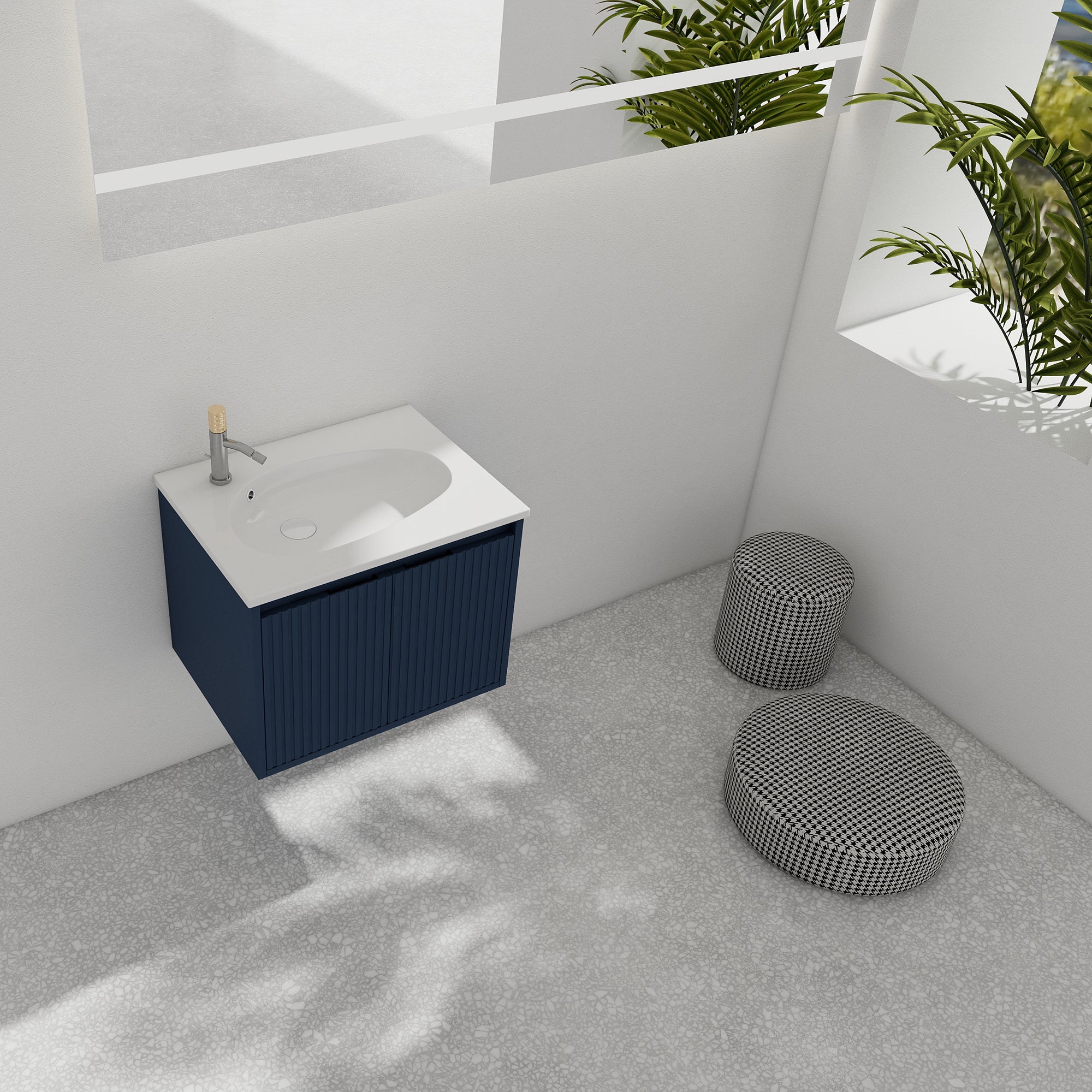 36 Inch Plywood Wall Mounted Bathroom Vanity Set with Integrated Gel Basin