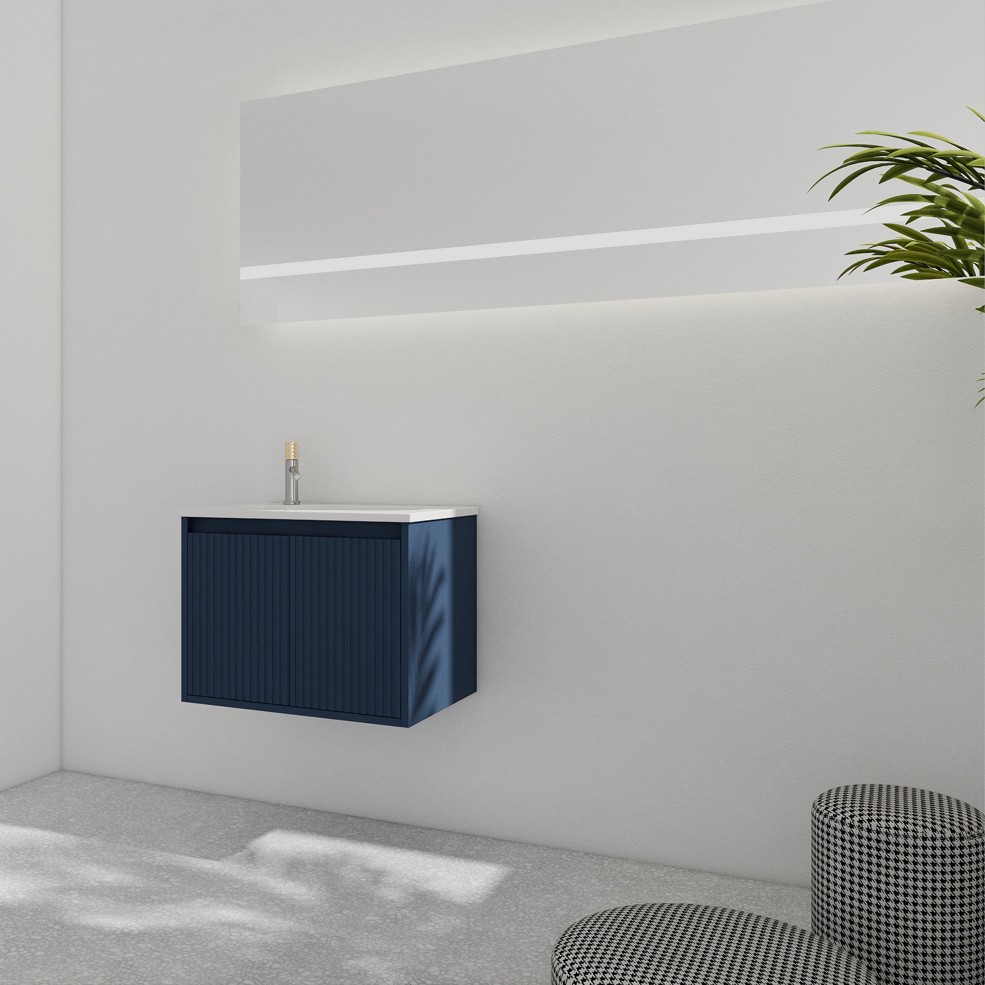 36 Inch Plywood Wall Mounted Bathroom Vanity Set with Integrated Gel Basin