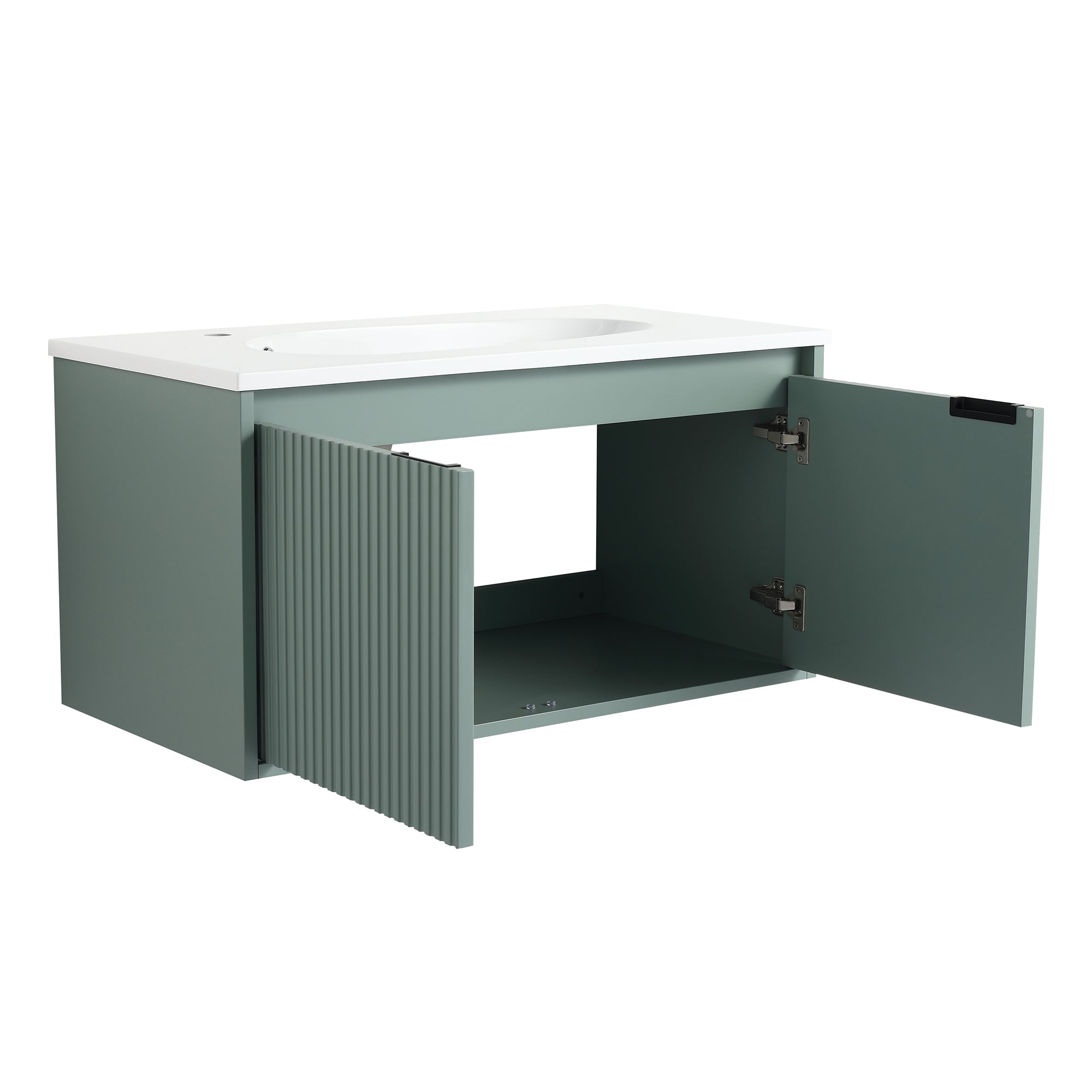 36 Inch Plywood Wall Mounted Bathroom Vanity Set with Integrated Gel Basin
