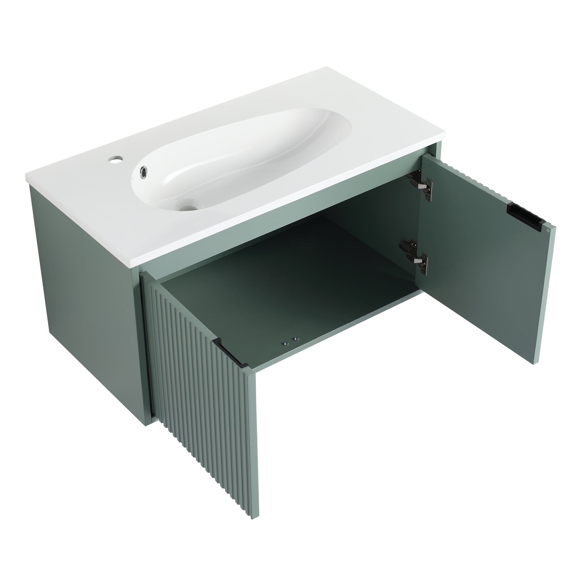 36 Inch Plywood Wall Mounted Bathroom Vanity Set with Integrated Gel Basin