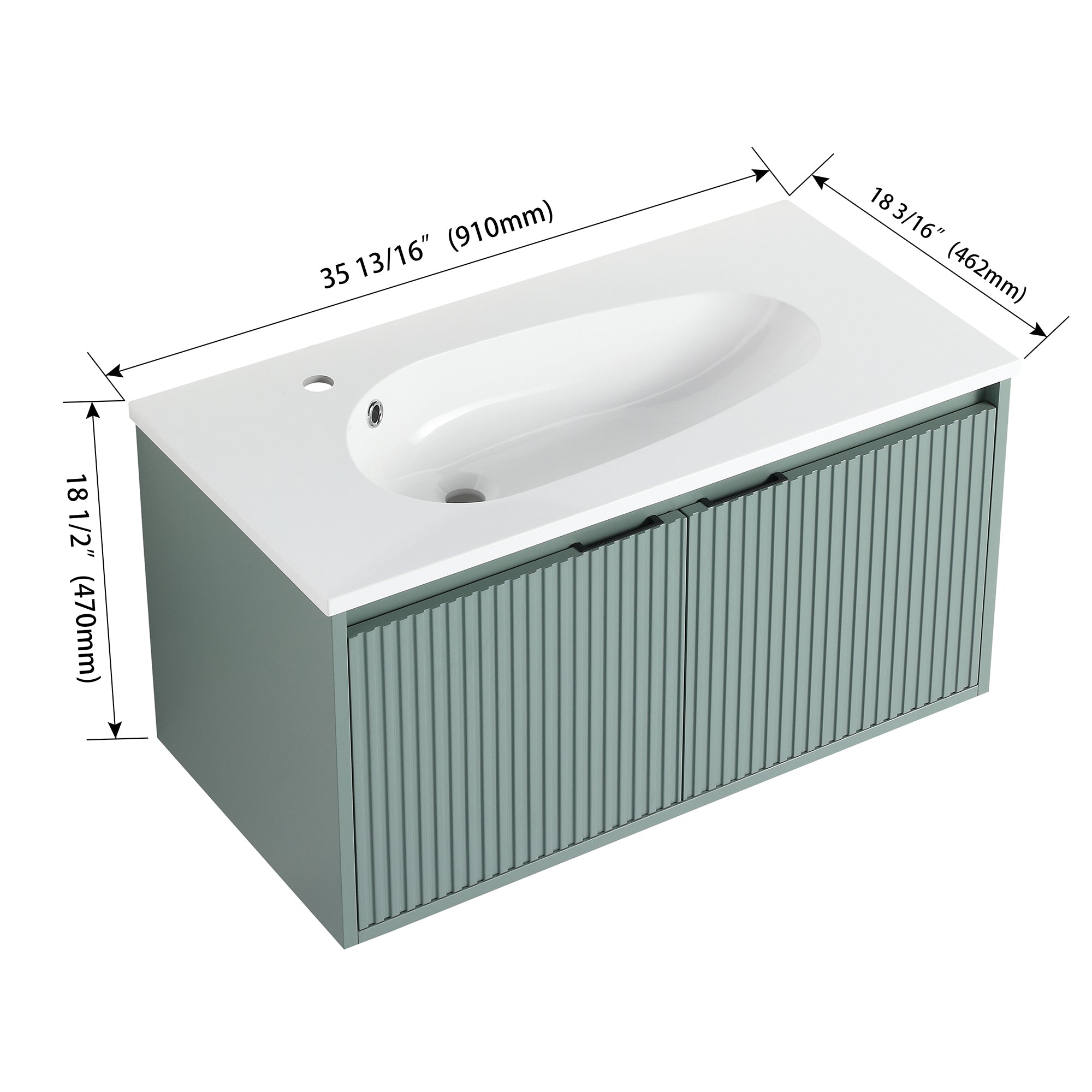36 Inch Plywood Wall Mounted Bathroom Vanity Set with Integrated Gel Basin