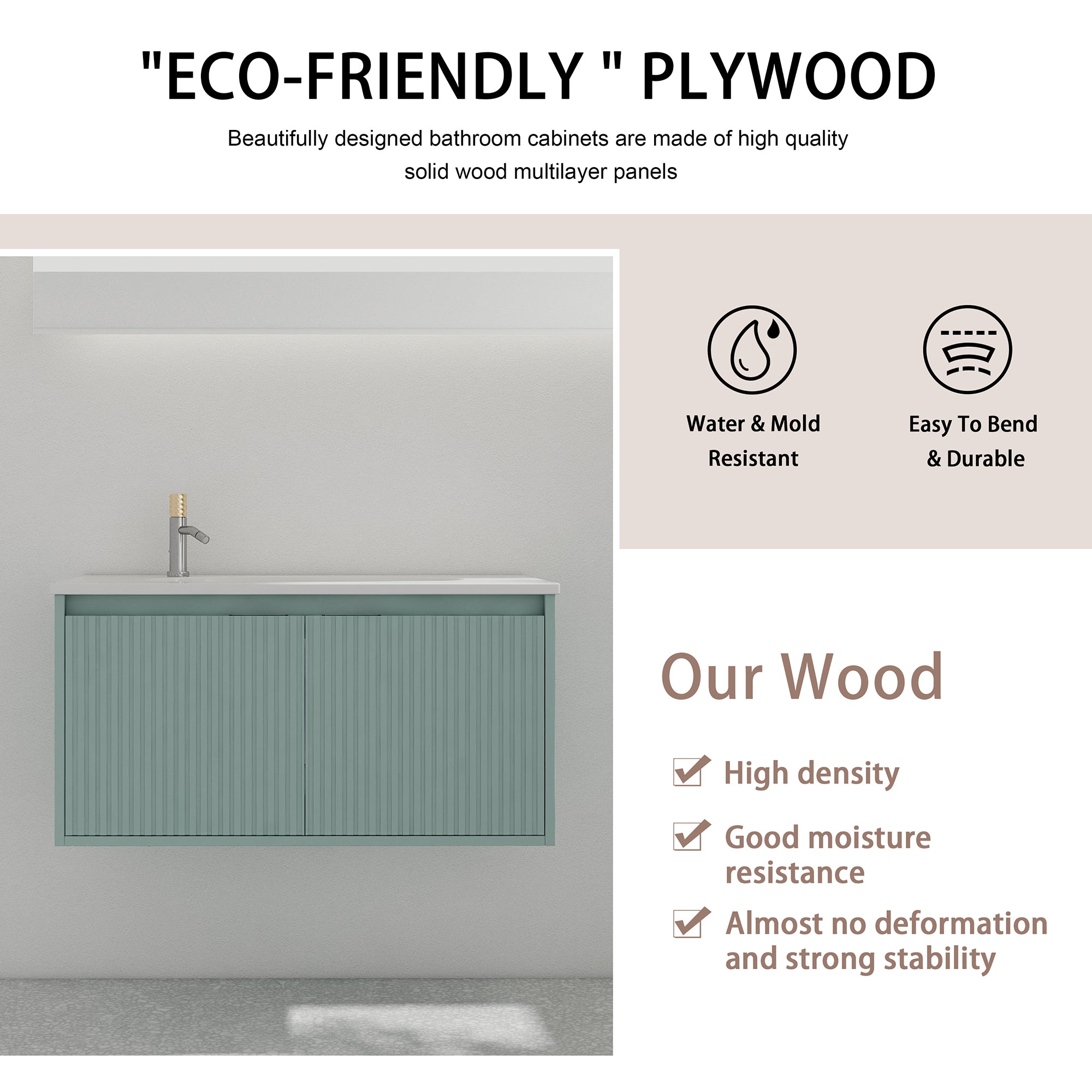 36 Inch Plywood Wall Mounted Bathroom Vanity Set with Integrated Gel Basin
