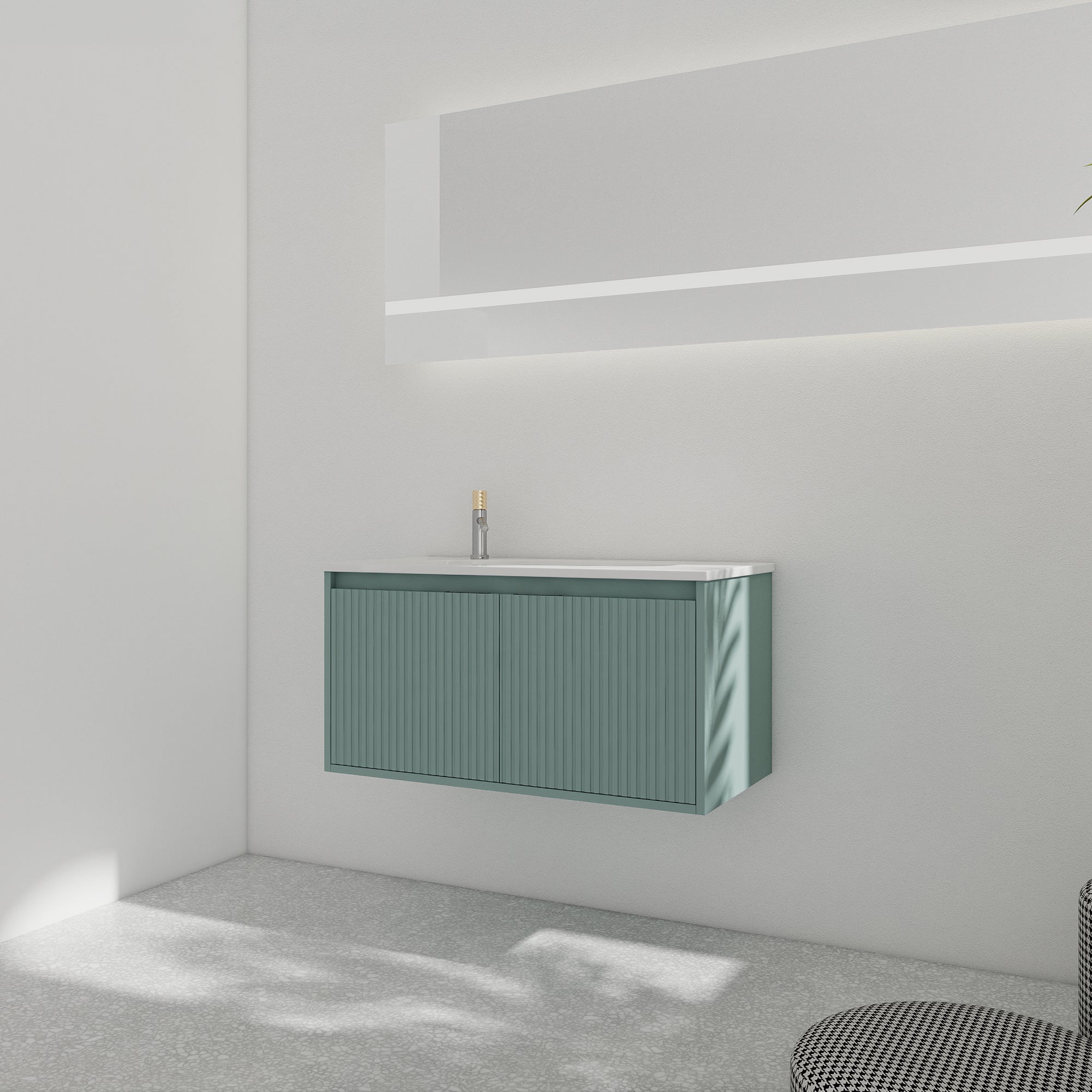 36 Inch Plywood Wall Mounted Bathroom Vanity Set with Integrated Gel Basin