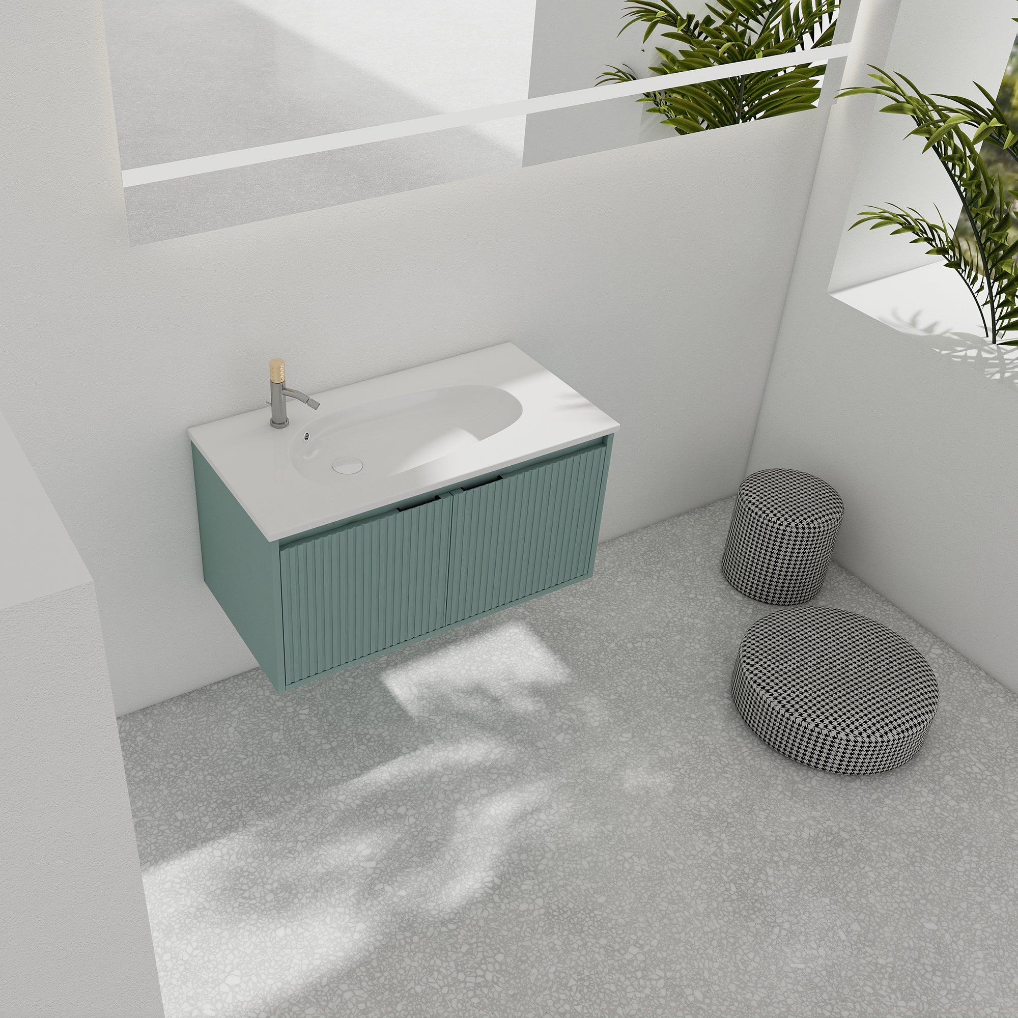 36 Inch Plywood Wall Mounted Bathroom Vanity Set with Integrated Gel Basin