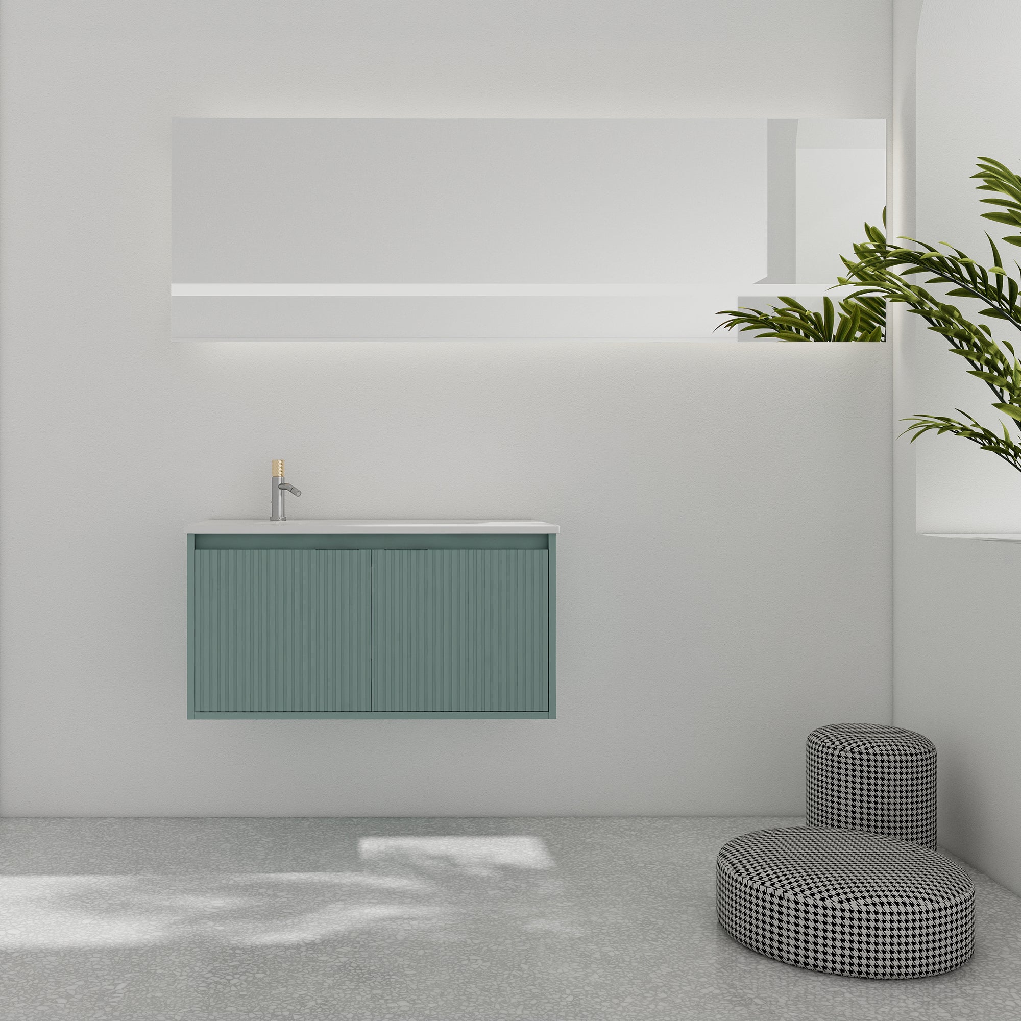 36 Inch Plywood Wall Mounted Bathroom Vanity Set with Integrated Gel Basin