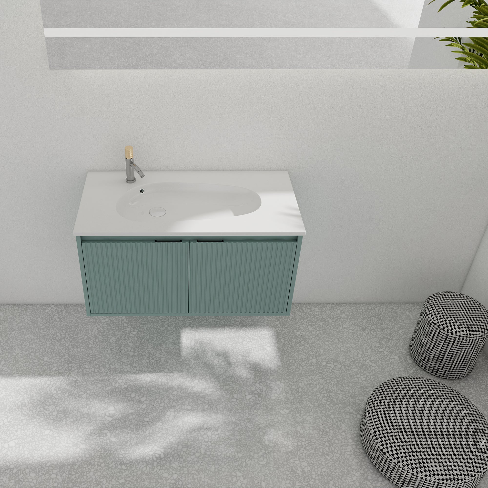 36 Inch Plywood Wall Mounted Bathroom Vanity Set with Integrated Gel Basin