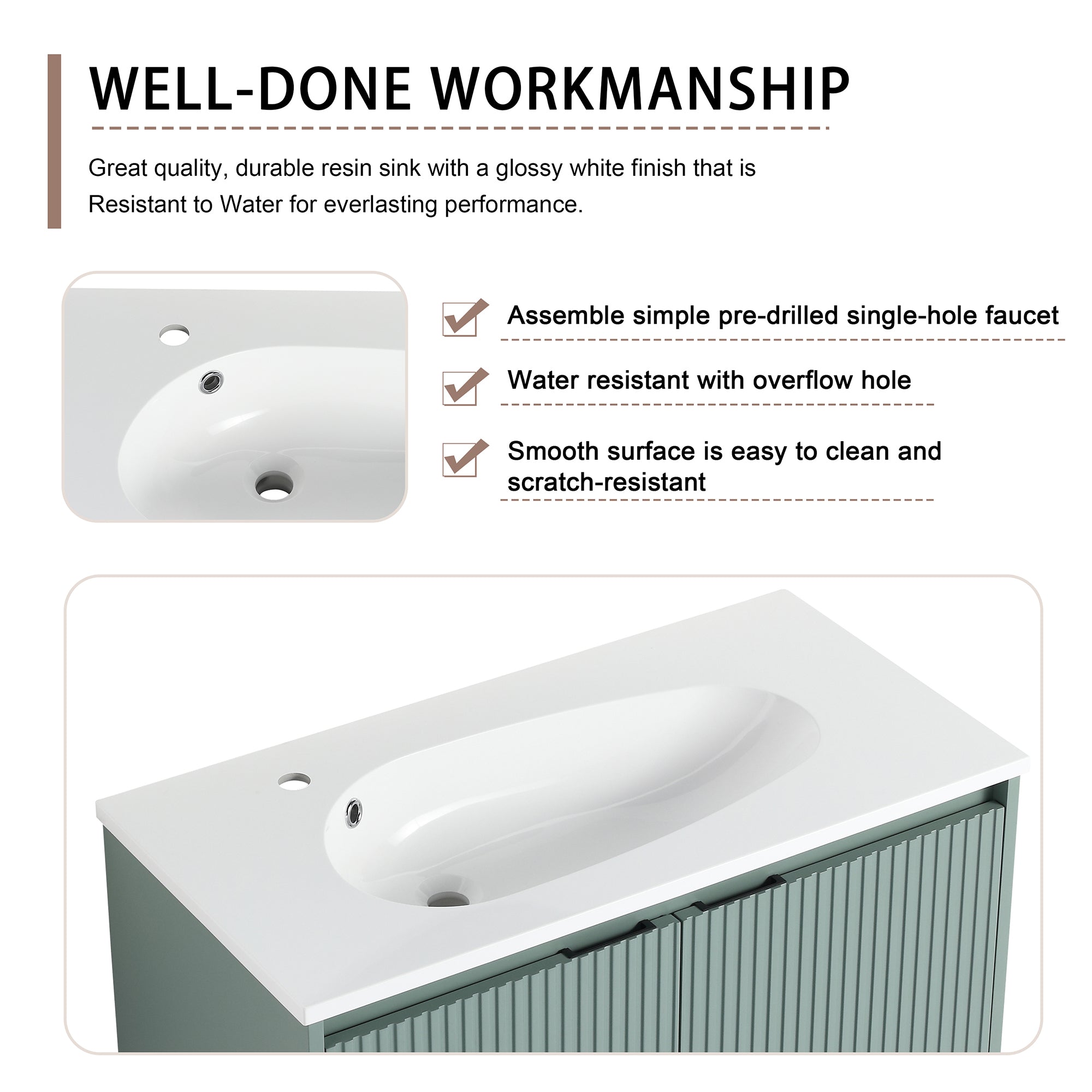 36 Inch Plywood Wall Mounted Bathroom Vanity Set with Integrated Gel Basin