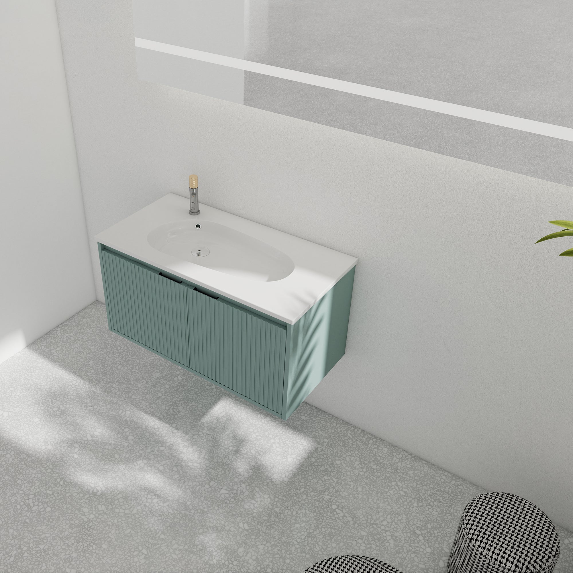 36 Inch Plywood Wall Mounted Bathroom Vanity Set with Integrated Gel Basin