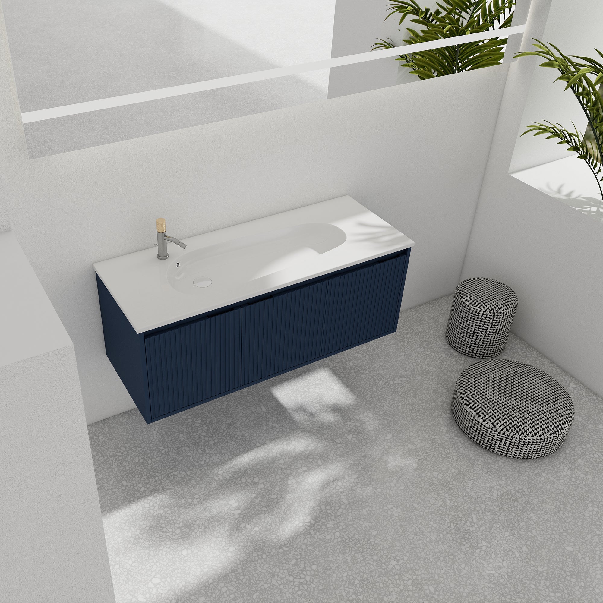 36 Inch Plywood Wall Mounted Bathroom Vanity Set with Integrated Drop-Shaped Resin Sink